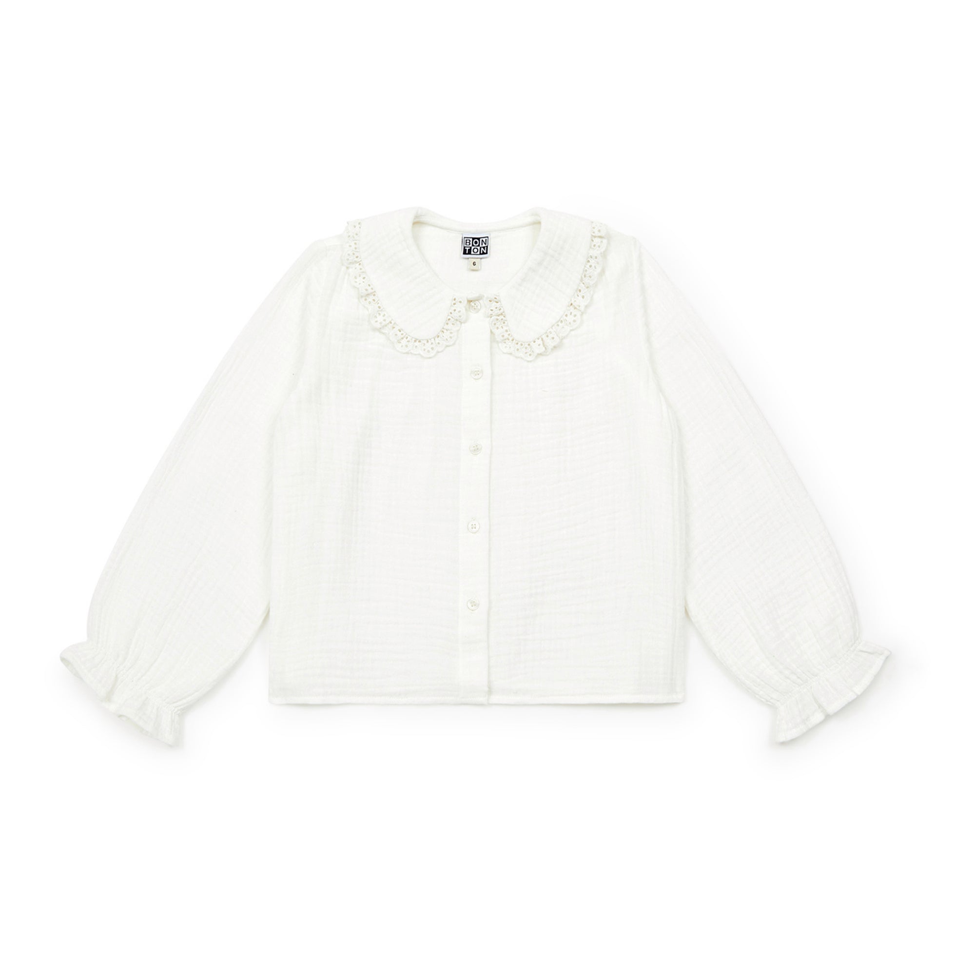Girls White Ruffled Cotton Shirt