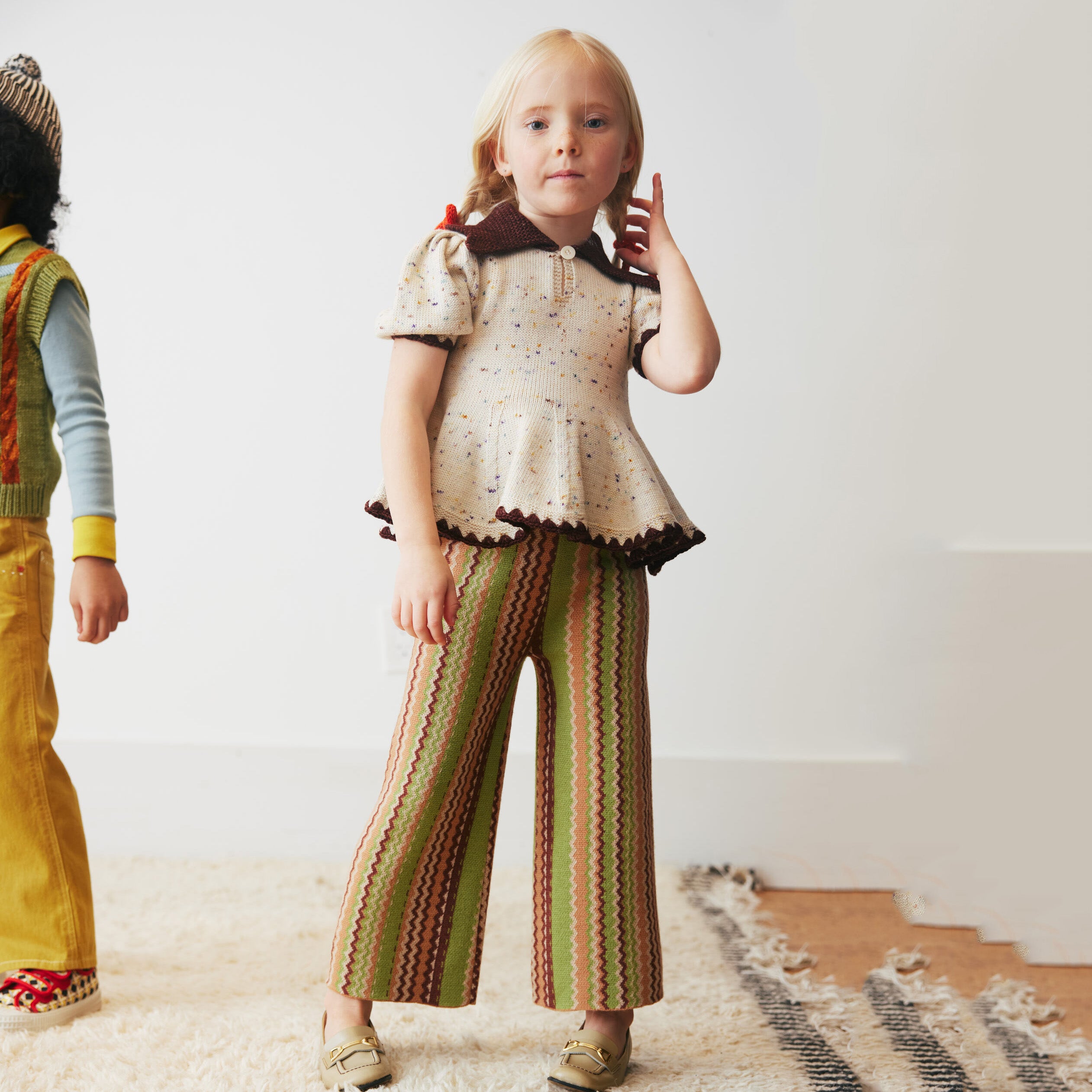 Boys & Girls Green Curved Jacquard Wool Trousers