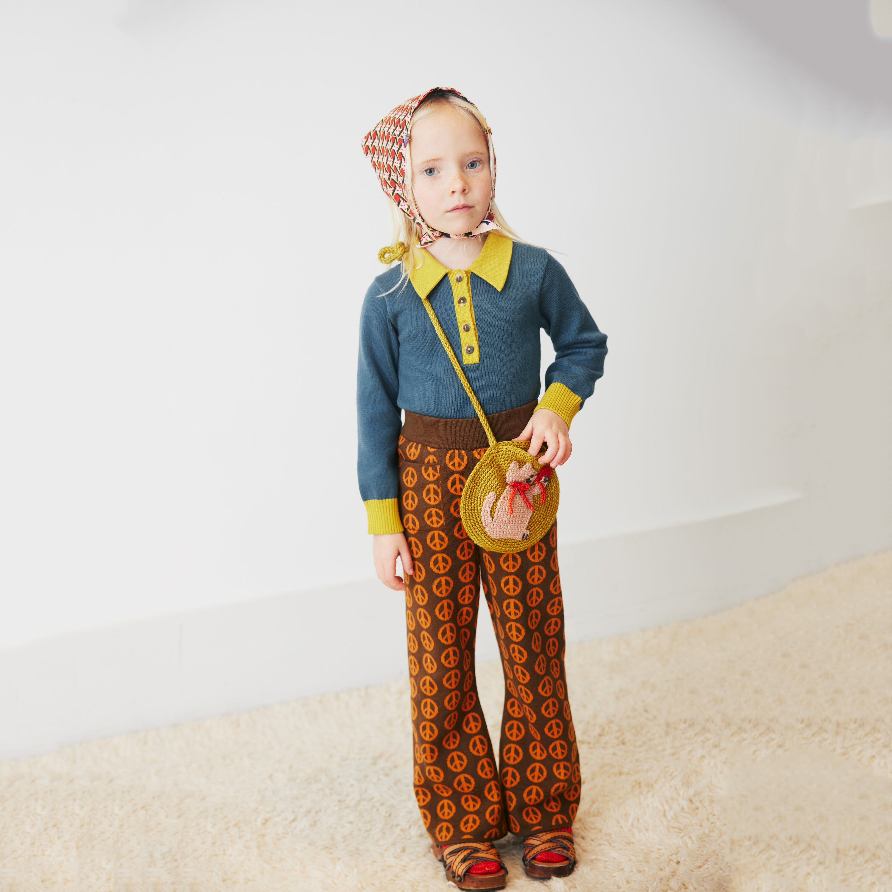 Boys & Girls Gold Cat Wool Shoulder Bag