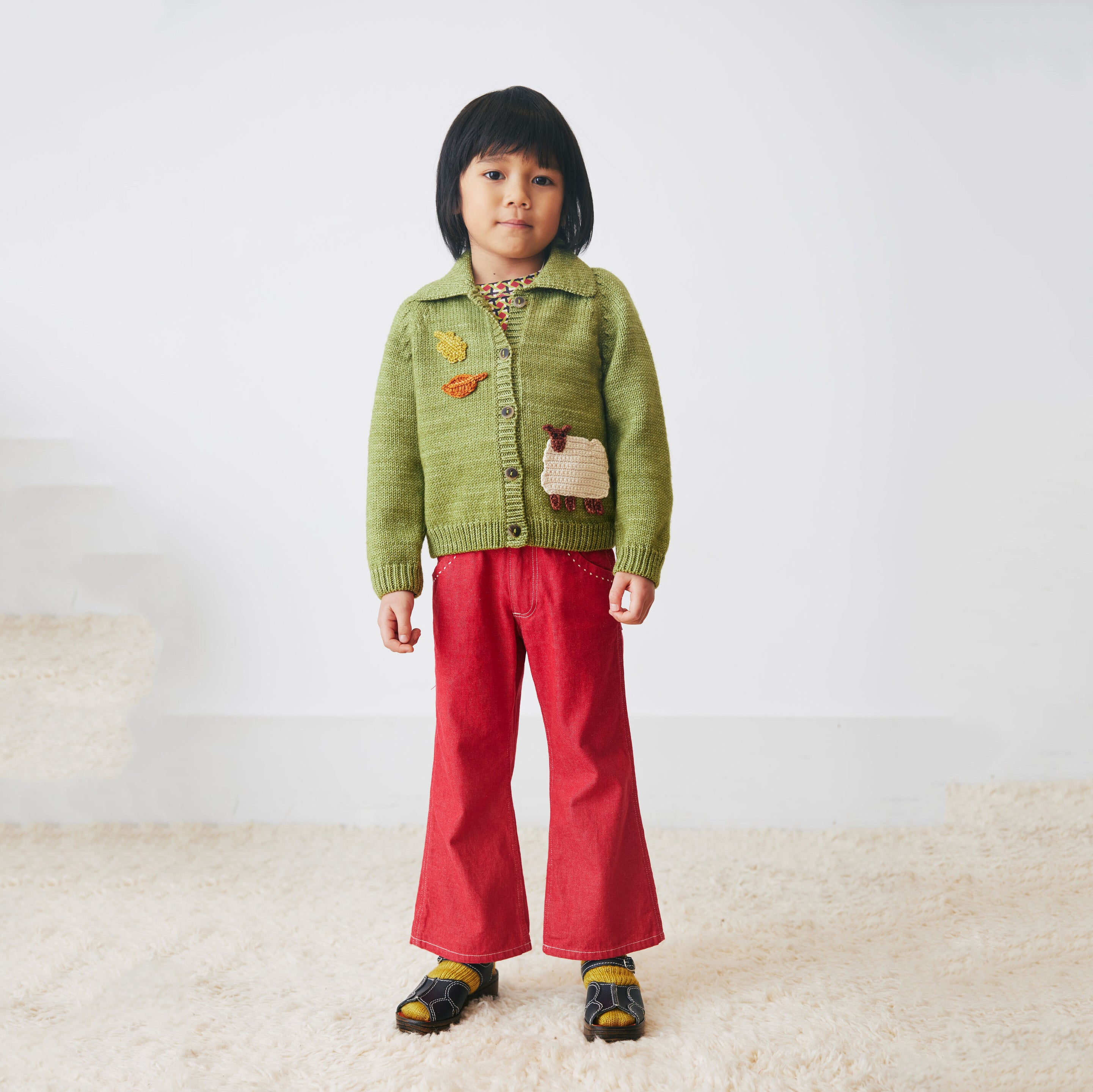 Boys & Girls Green Sheep Wool Cardigan