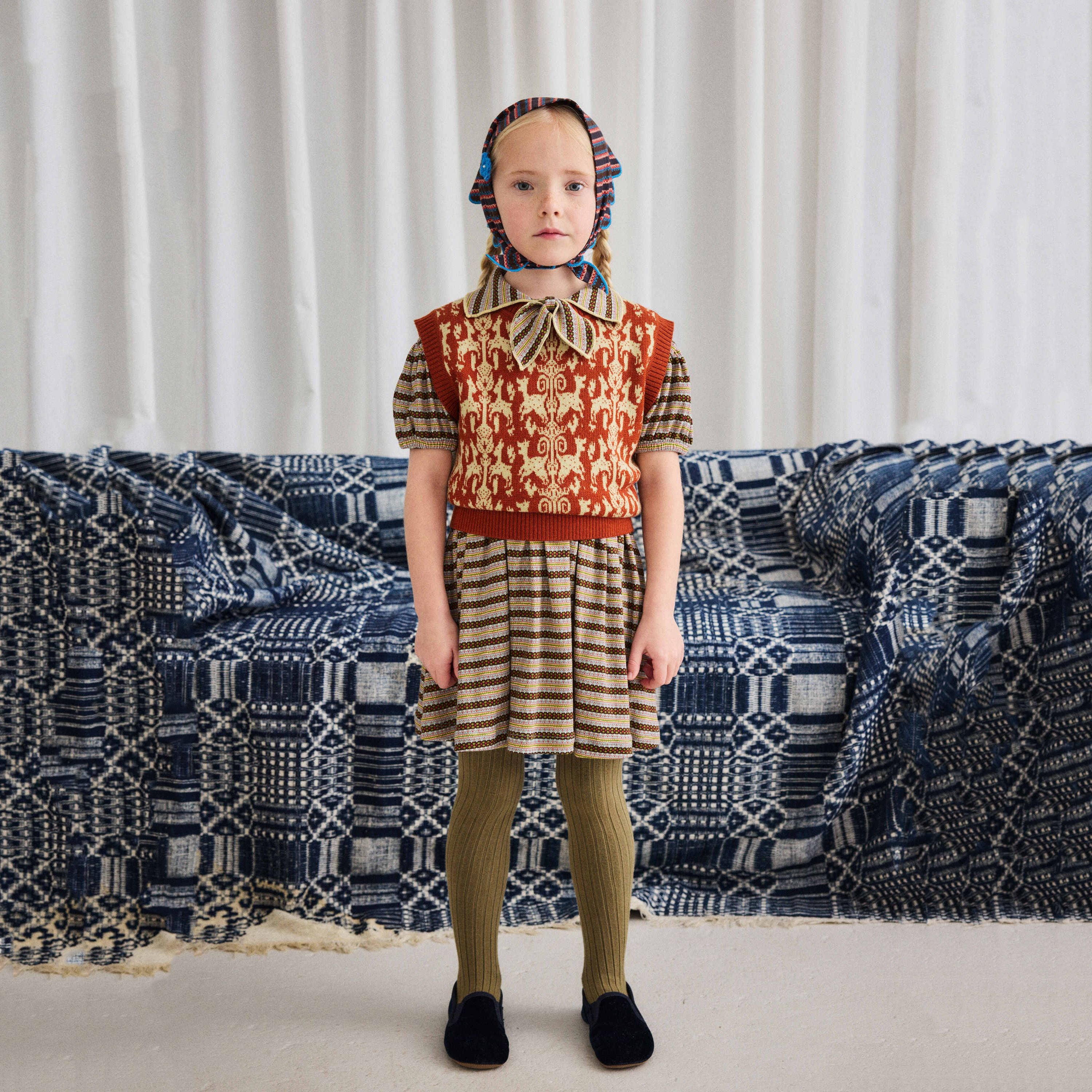 Girls Beige Stripes Cotton Dress