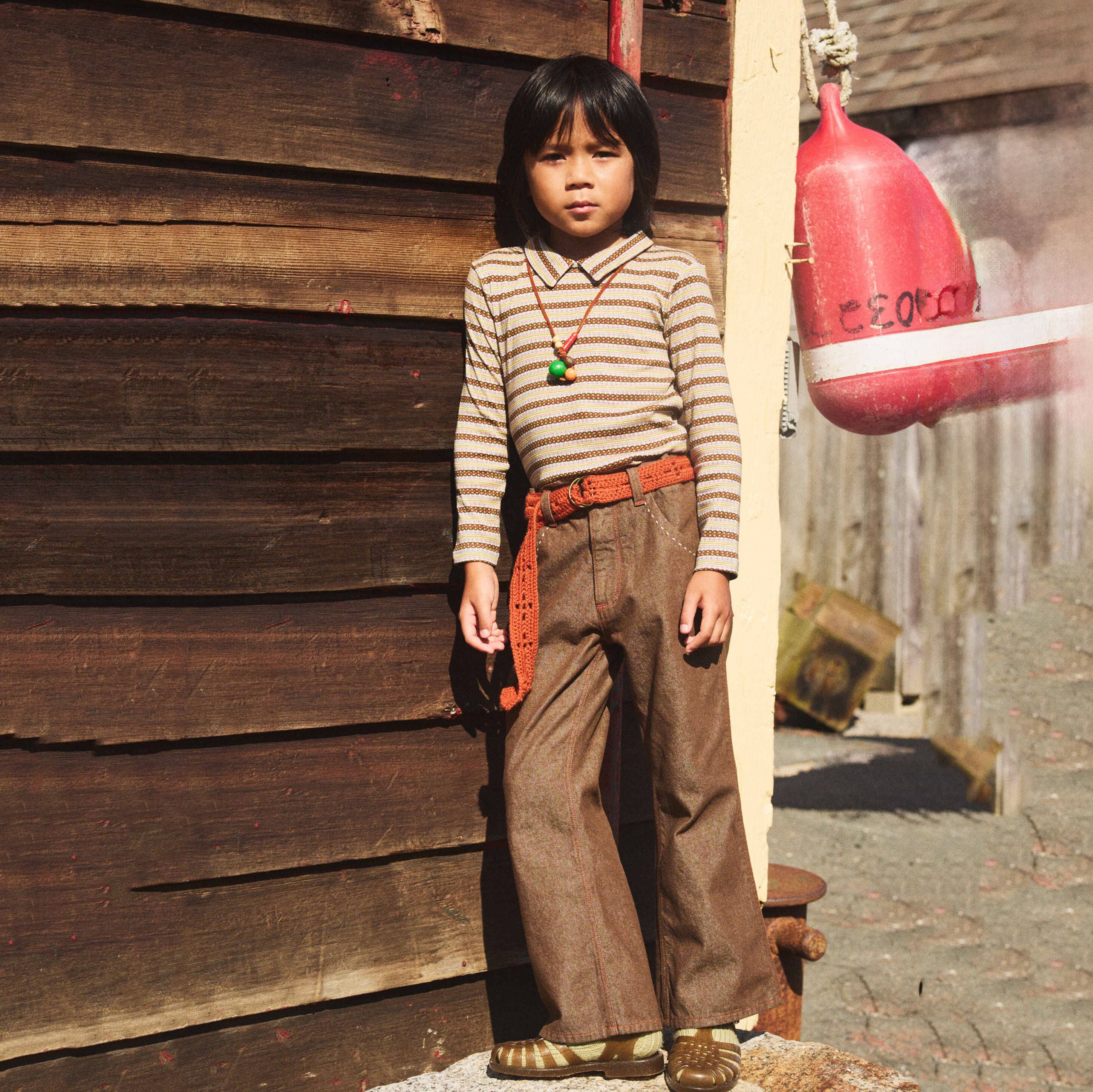 Boys & Girls Beige Stripes Cotton Top