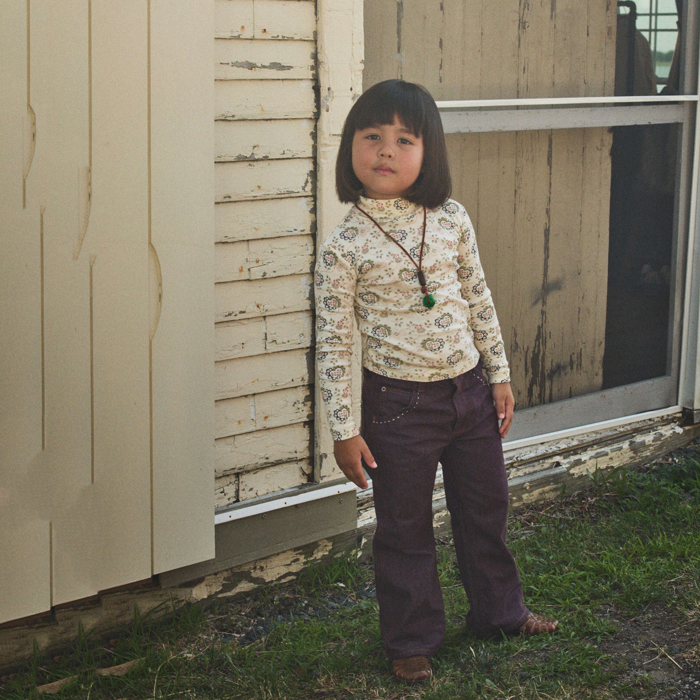 Boys & Girls Beige Floral Cotton Turtleneck