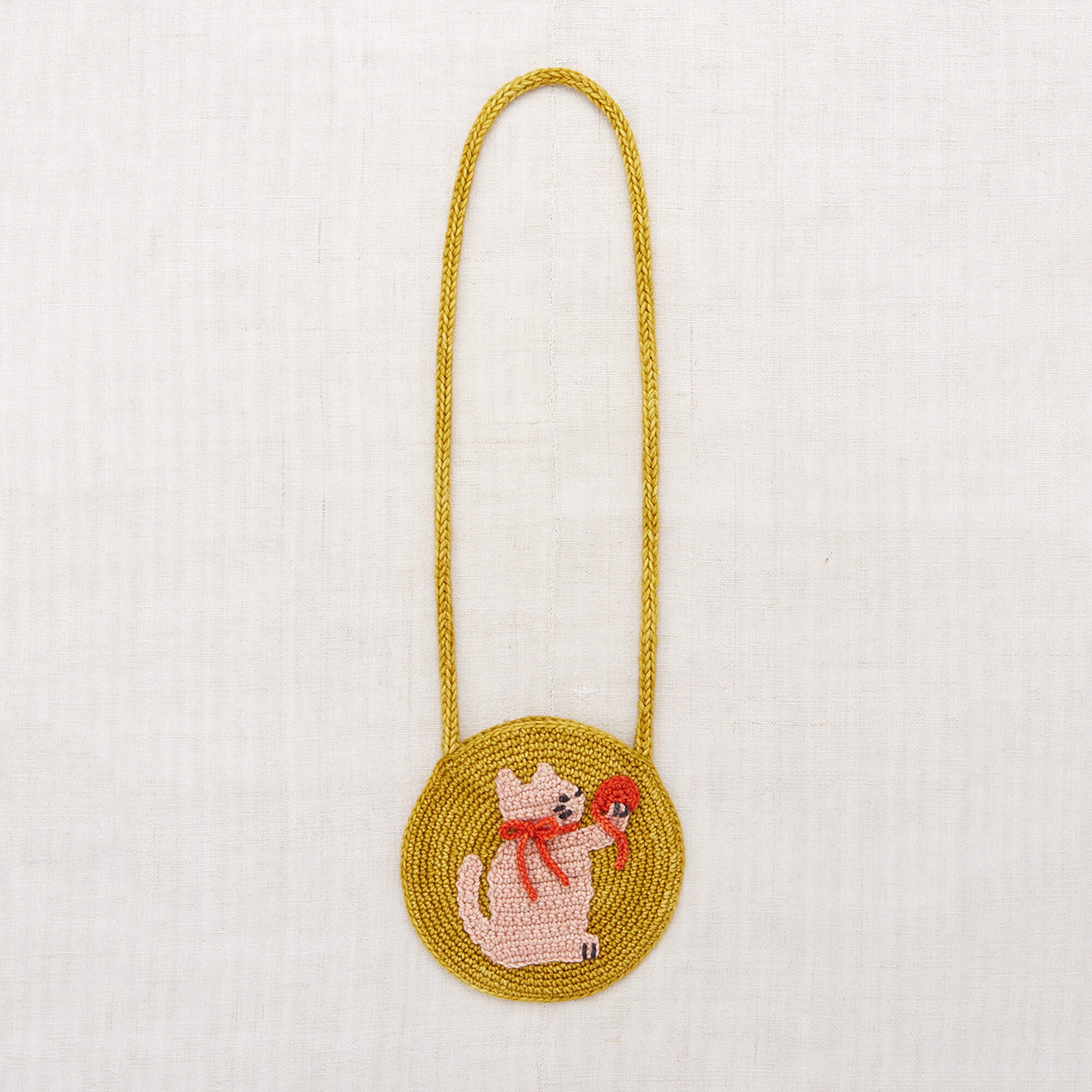 Boys & Girls Gold Cat Wool Shoulder Bag