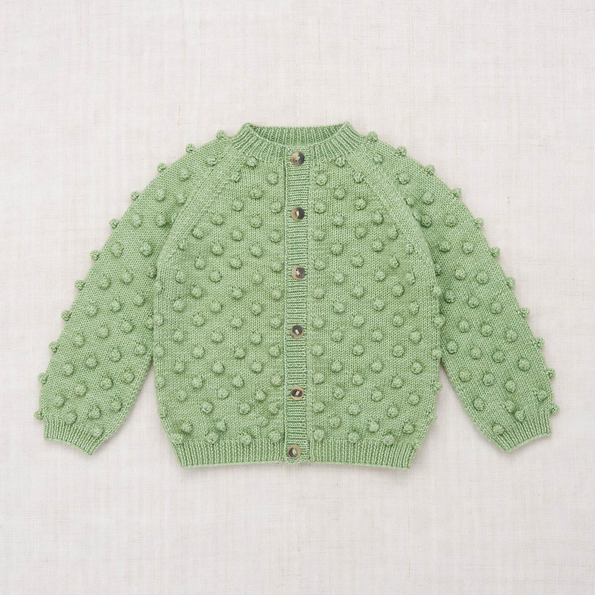 Girls Light Green Popcorn Wool Cardigan