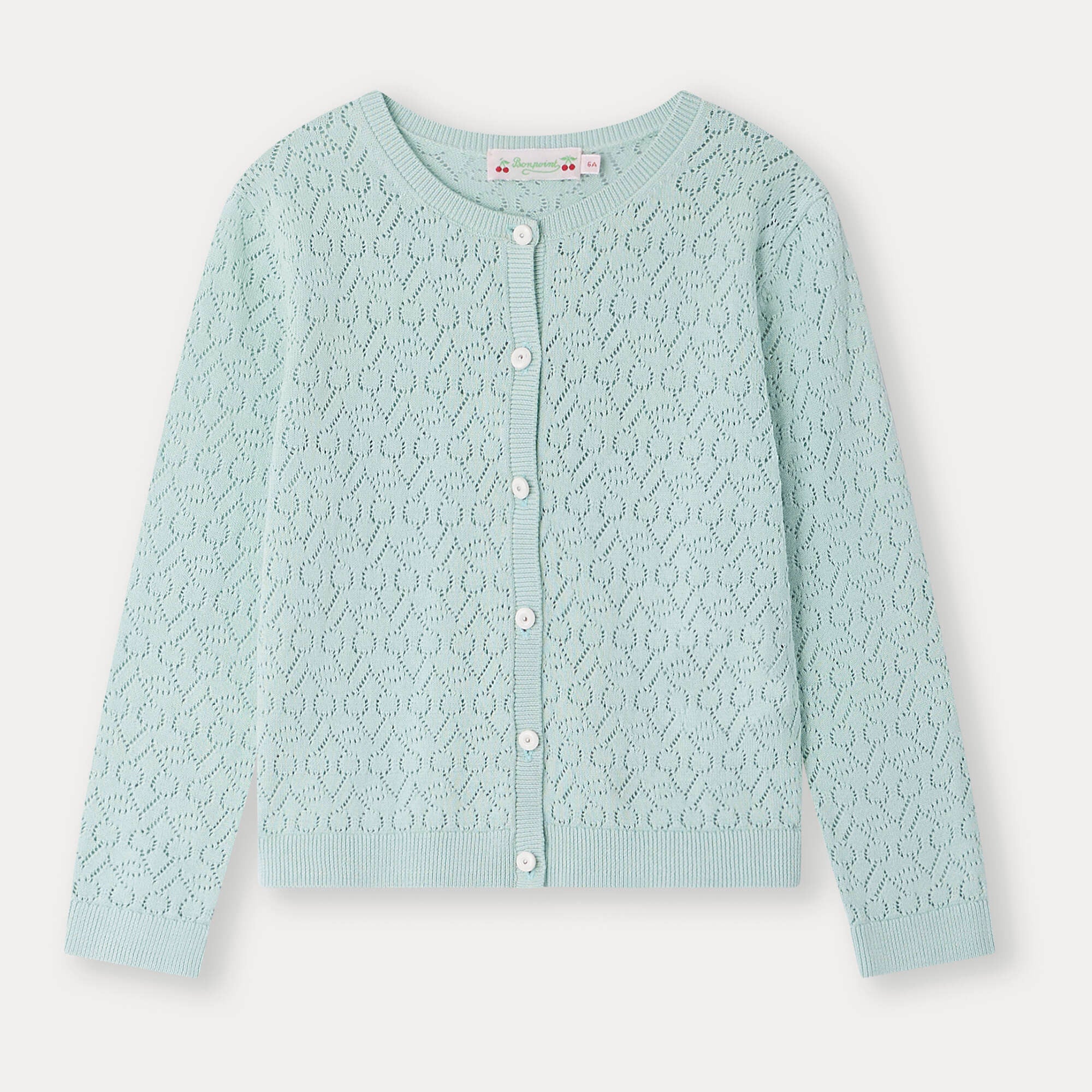 Girls Cyan Cherry Cotton Cardigan