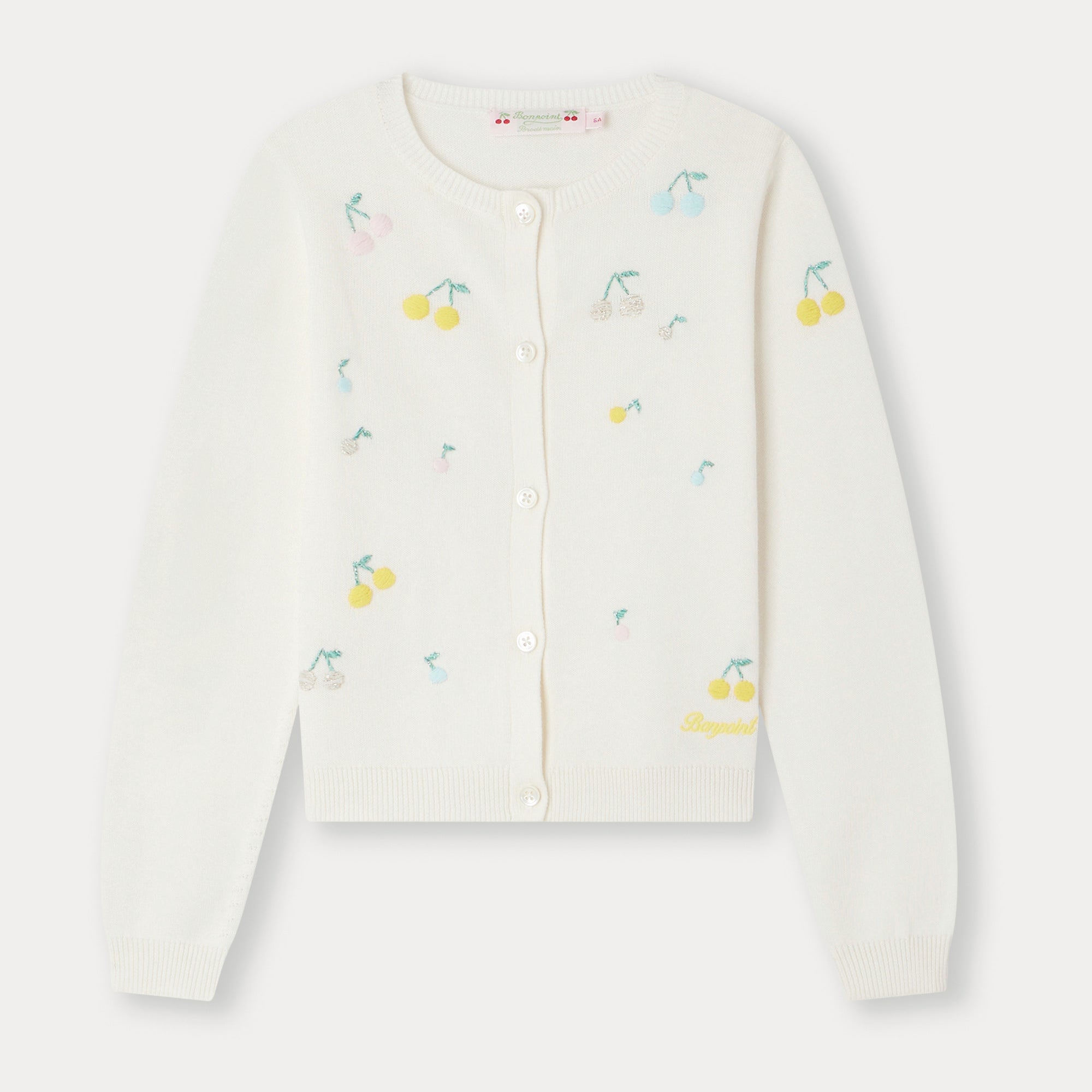 Girls White Embroidered Logo Cotton Cardigan