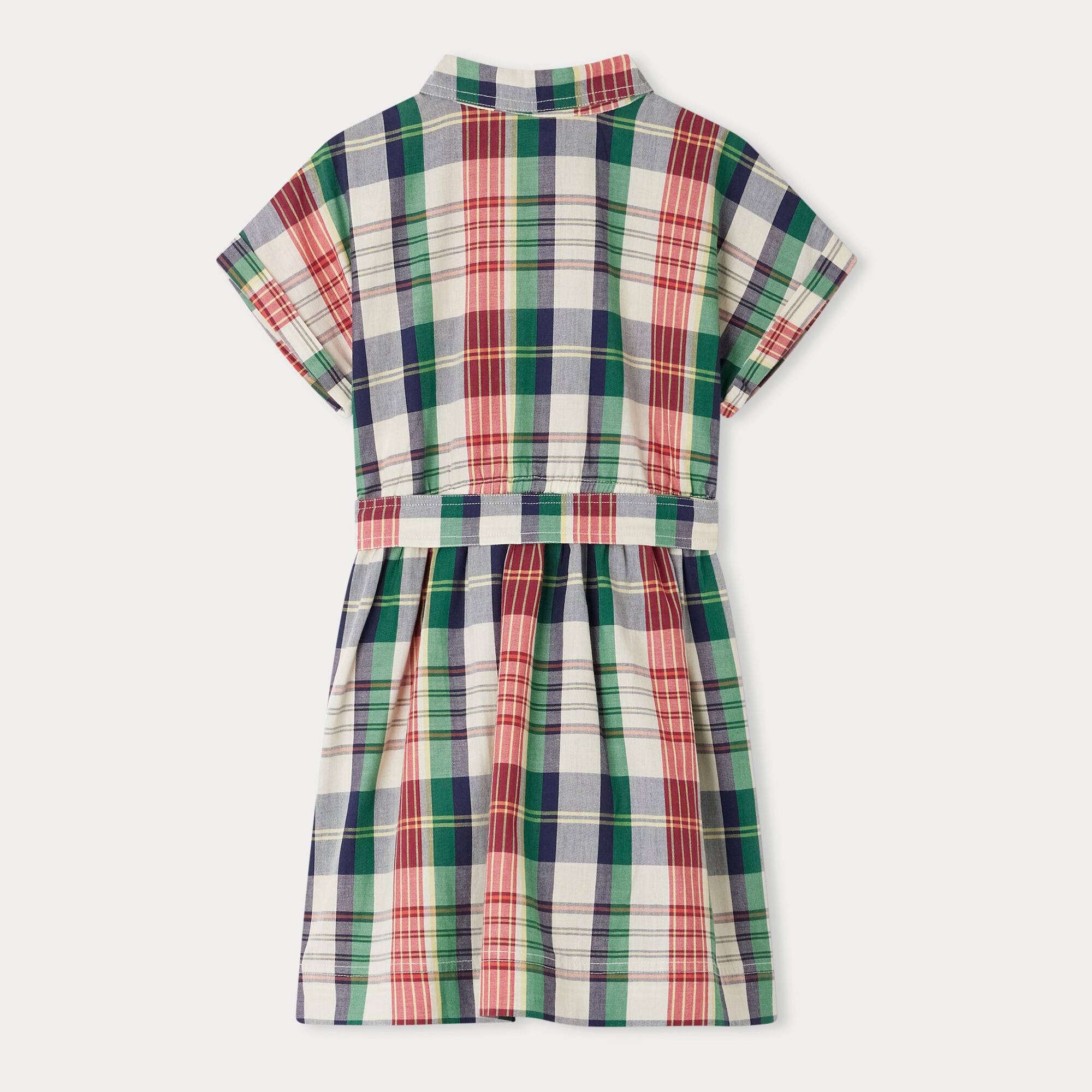 Girls Green Check Cotton Dress