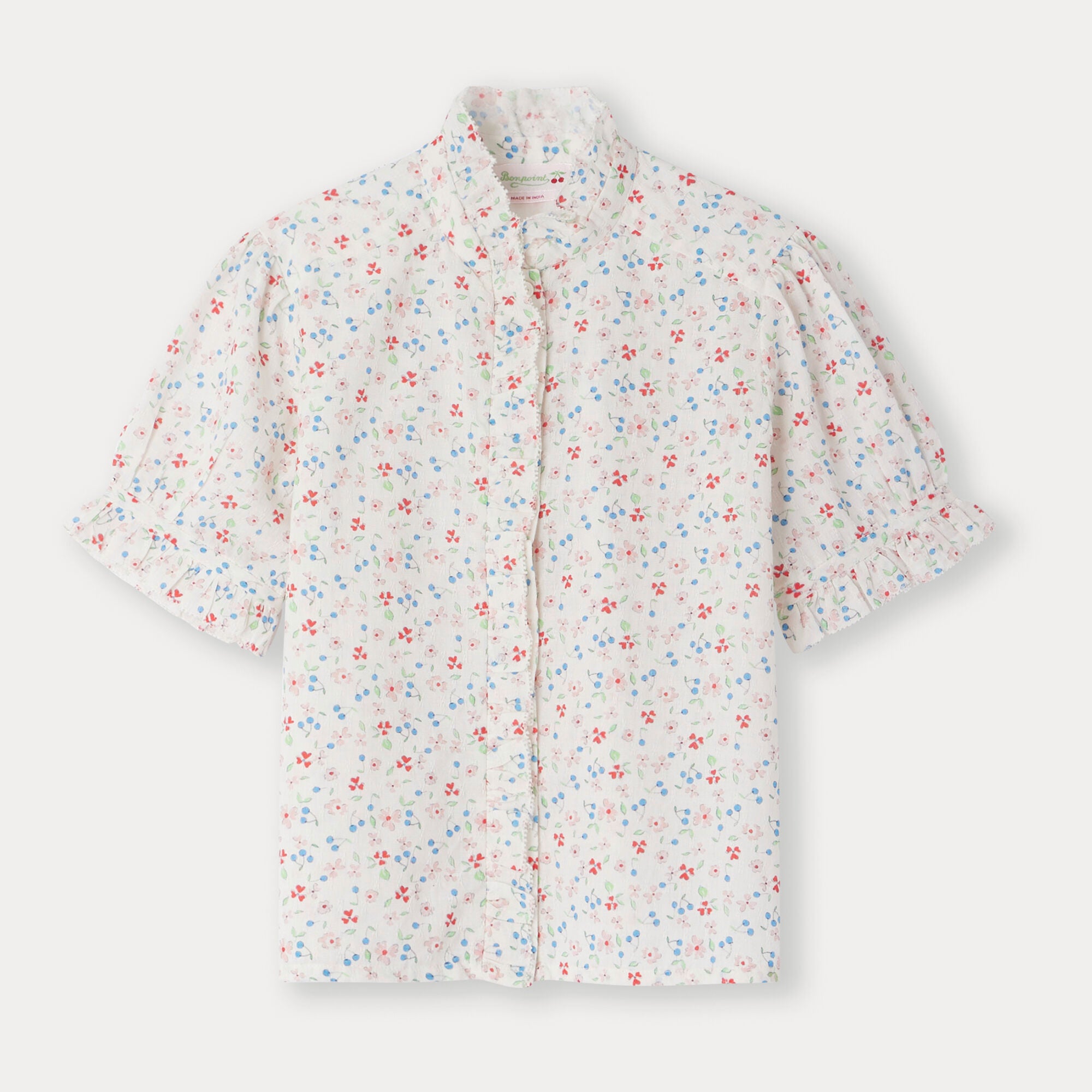 Girls White Floral Cotton Shirt