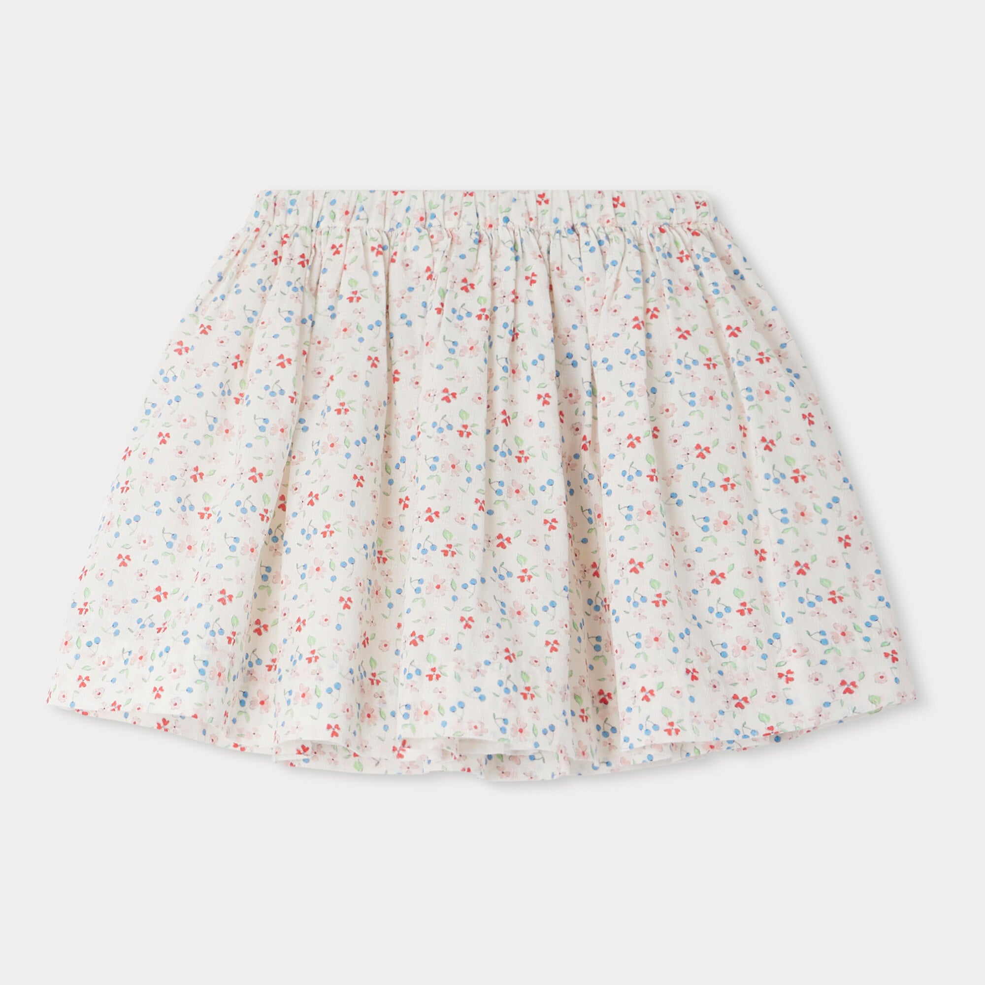 Girls White Floral Cotton Skirt
