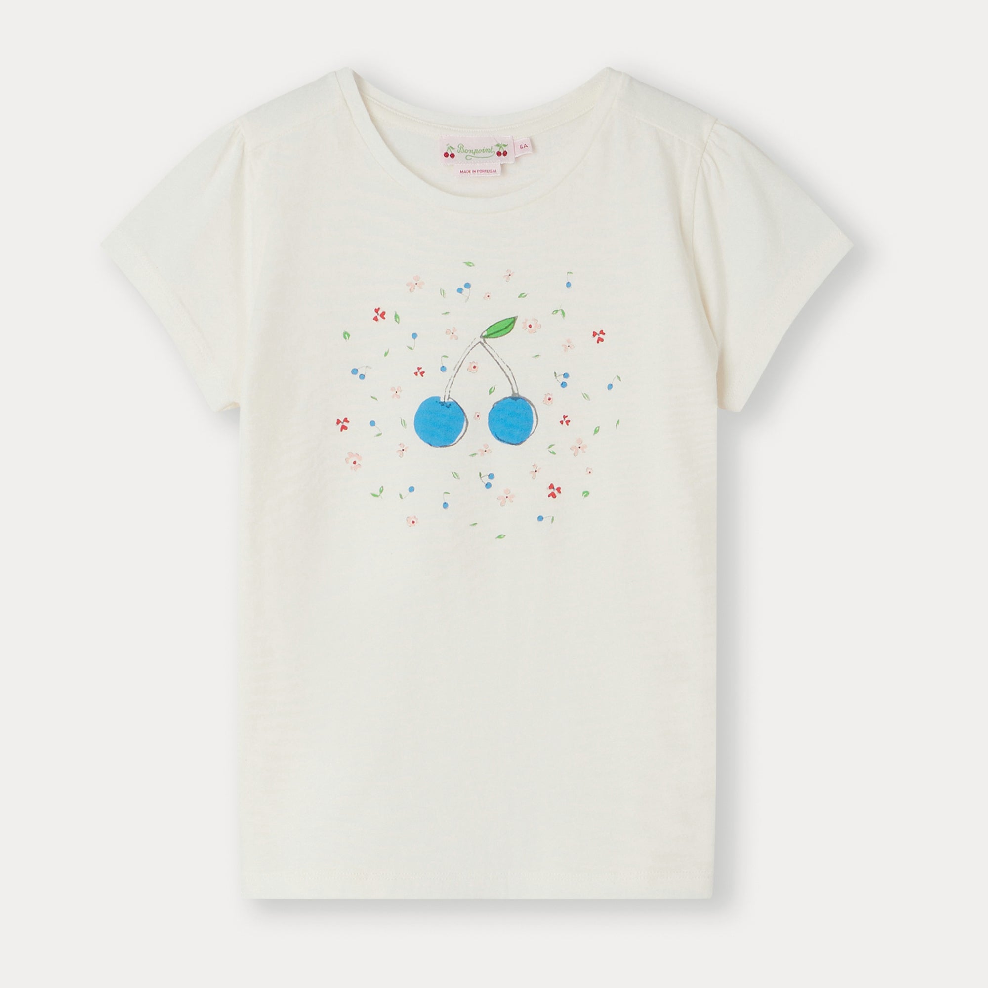 Girls White Floral Cotton T-Shirt