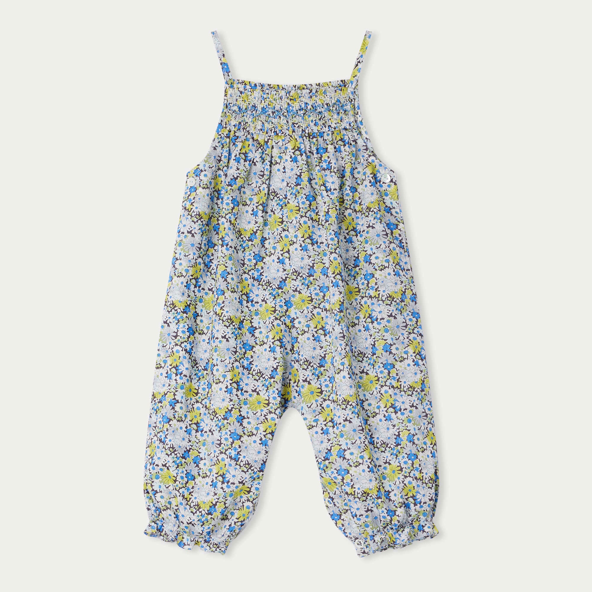 Baby Girls Blue Floral Strap Trousers