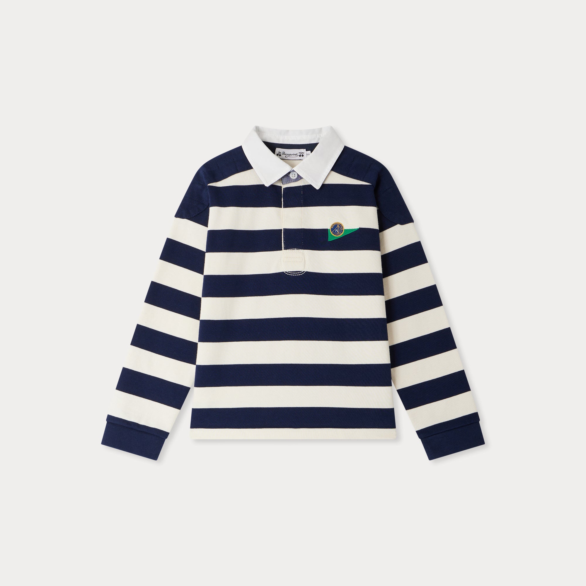 Boys Navy Stripes Cotton Polo Shirt