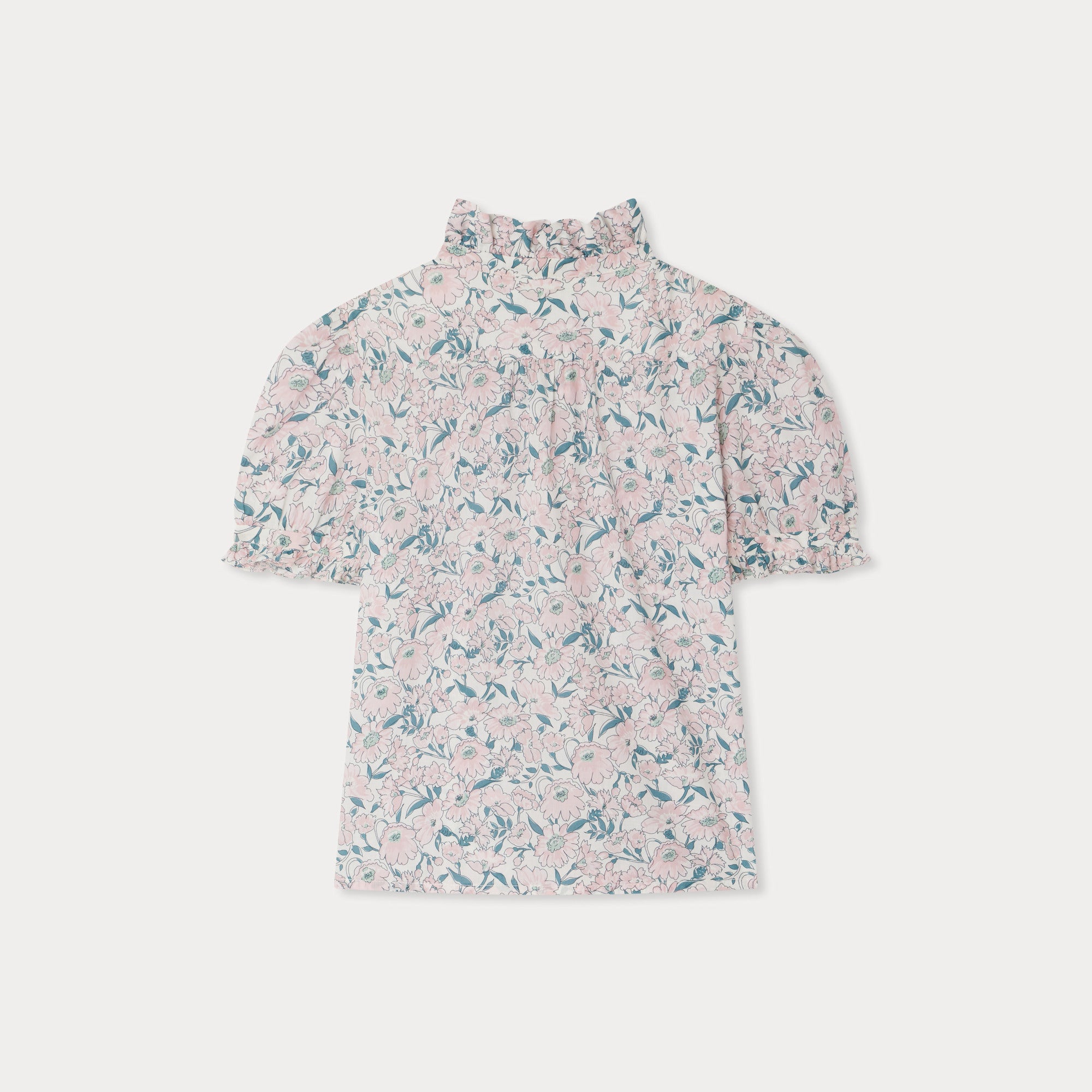 Girls Pale Pink Flower Cotton Shirt