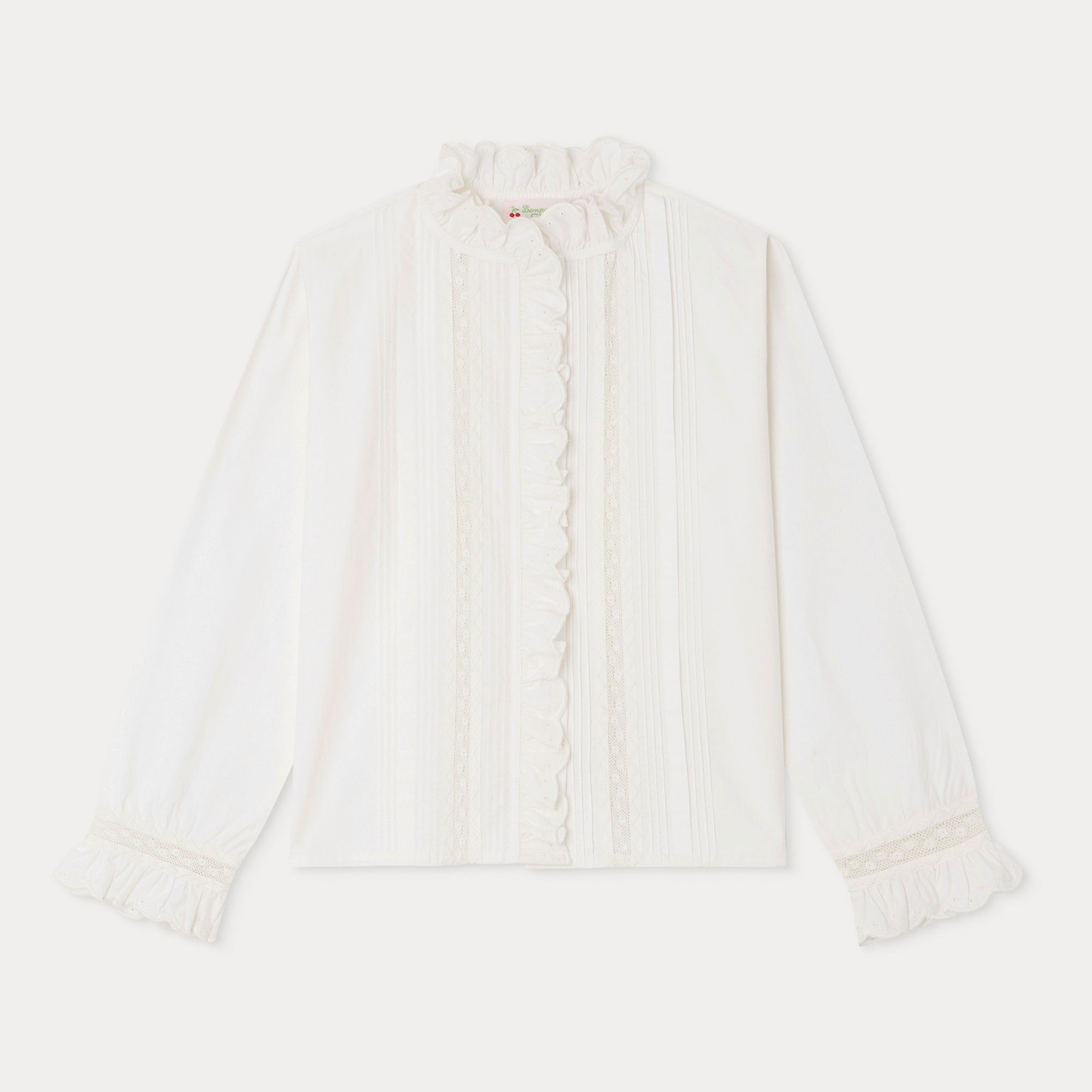 Girls White Embroidered Cotton Shirt