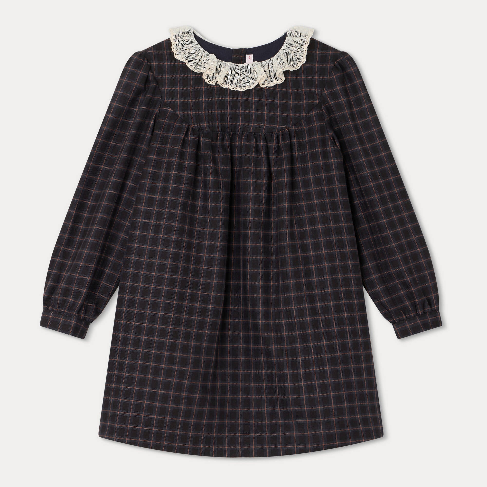 Girls Dark Grey Check Cotton Dress
