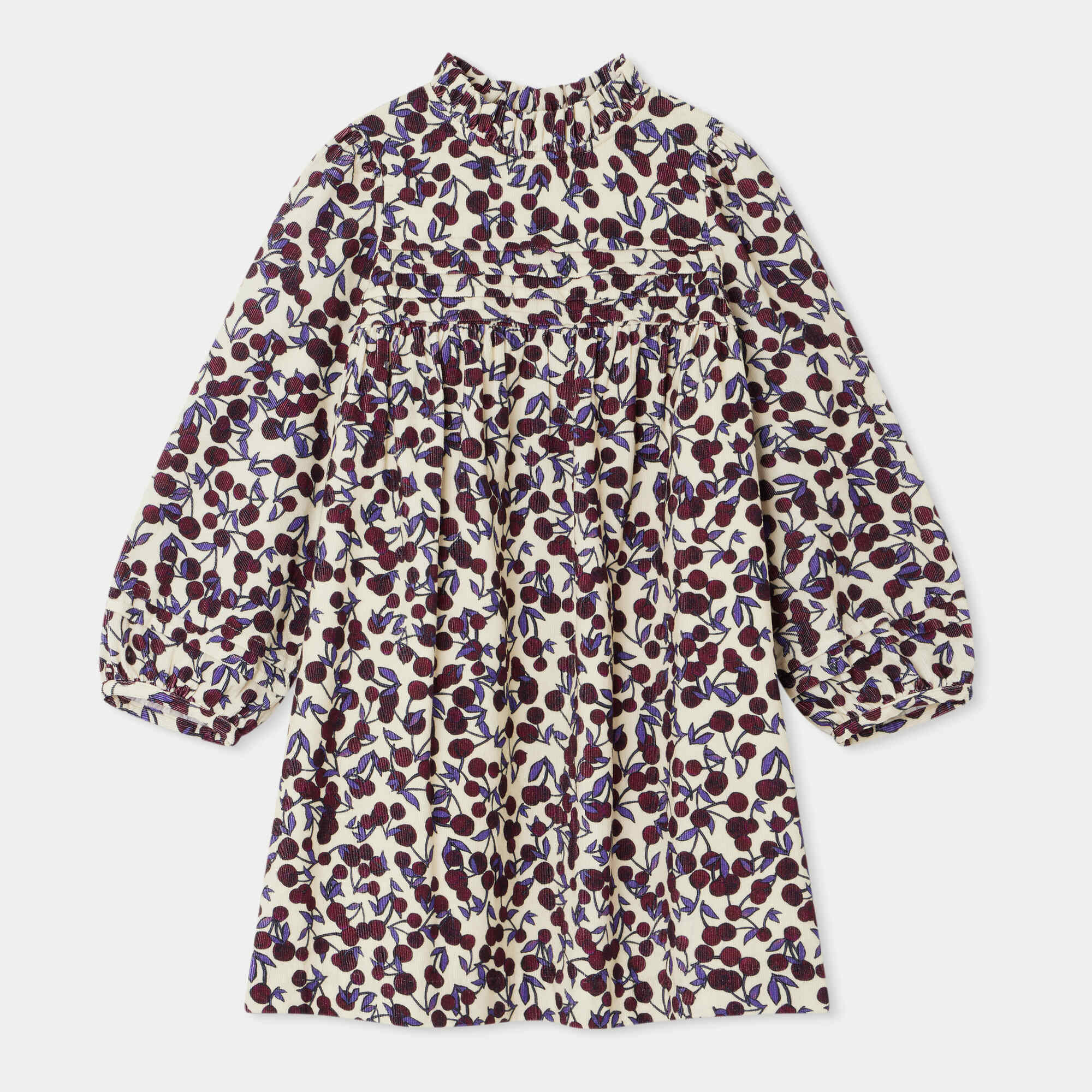 Girls Purple Cherry Corduroy Dress
