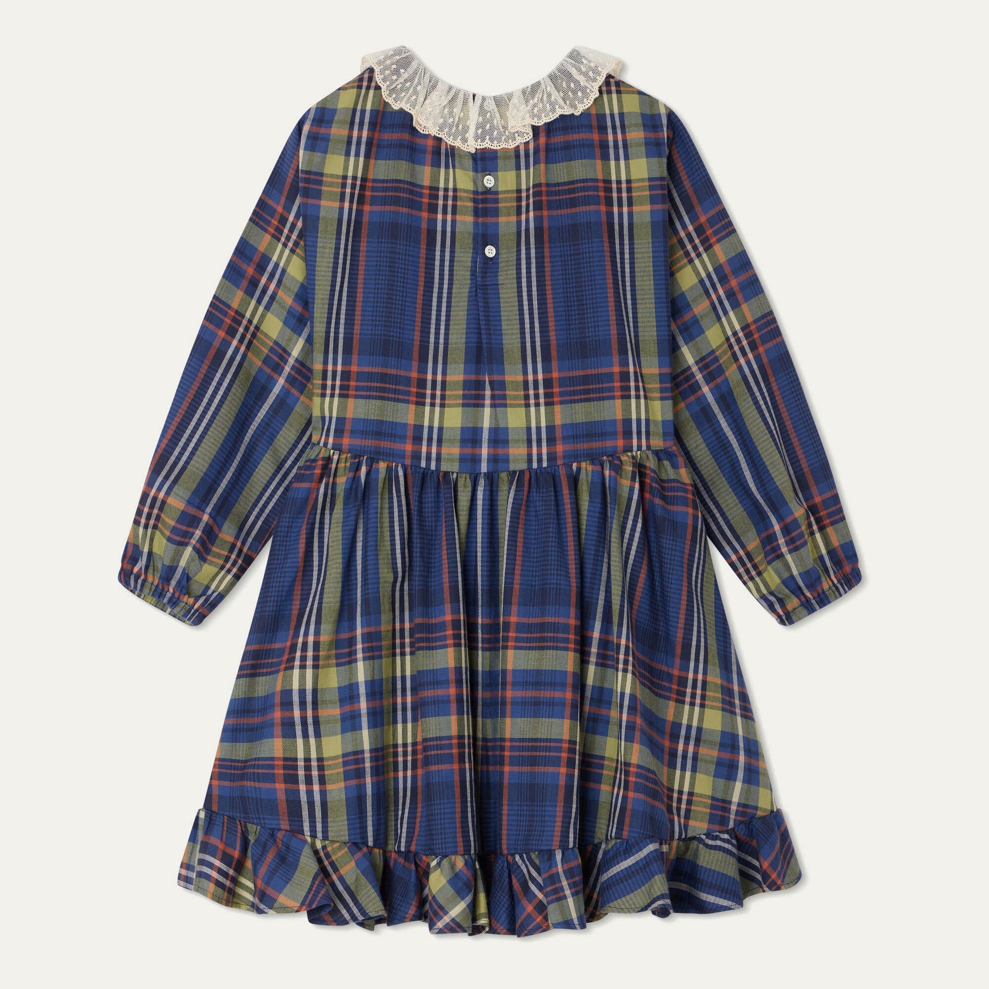 Girls Blue Check Cotton Dress