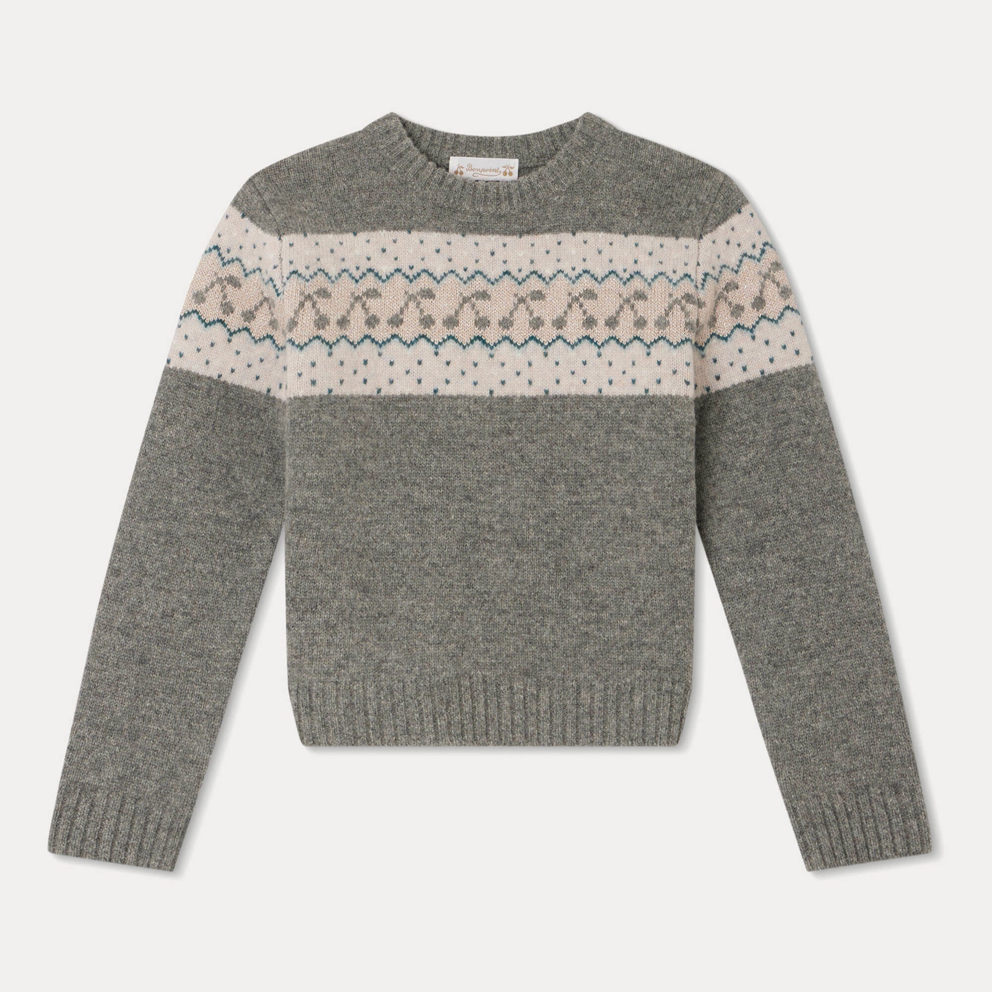 Girls Grey Jacquard Wool Sweater