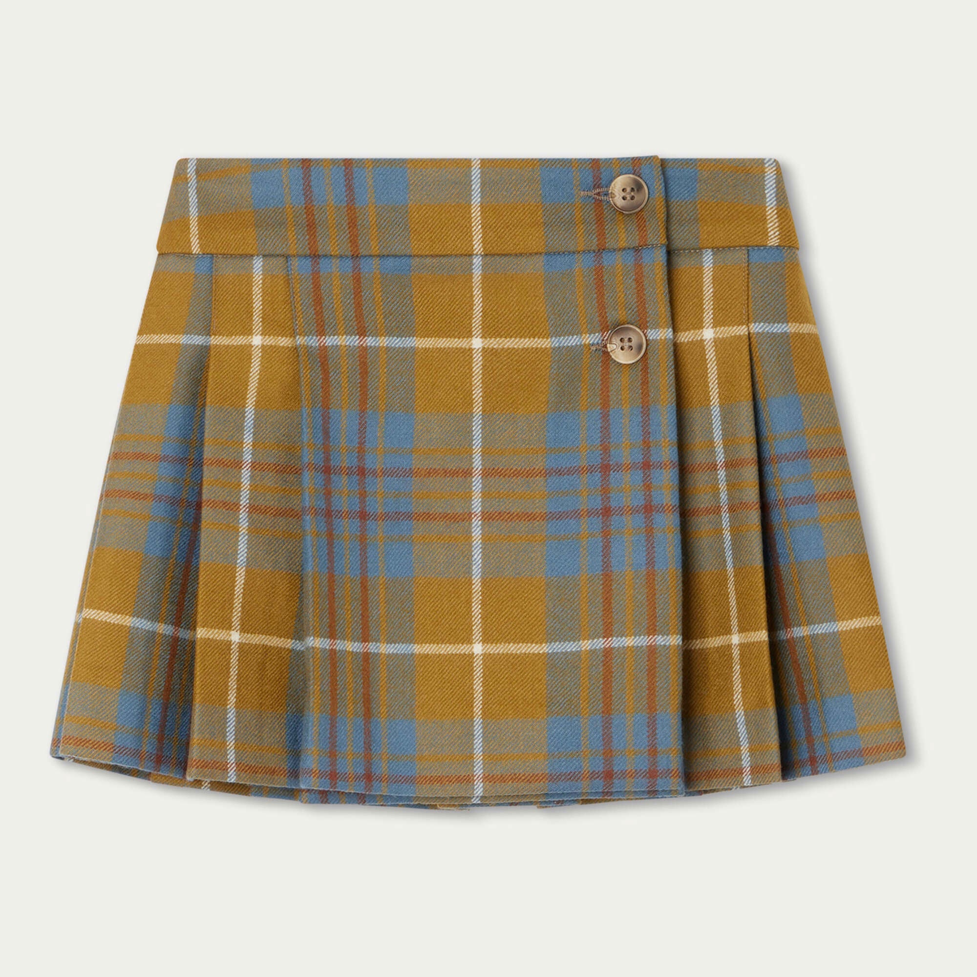 Girls Olive Check Wool Skirt