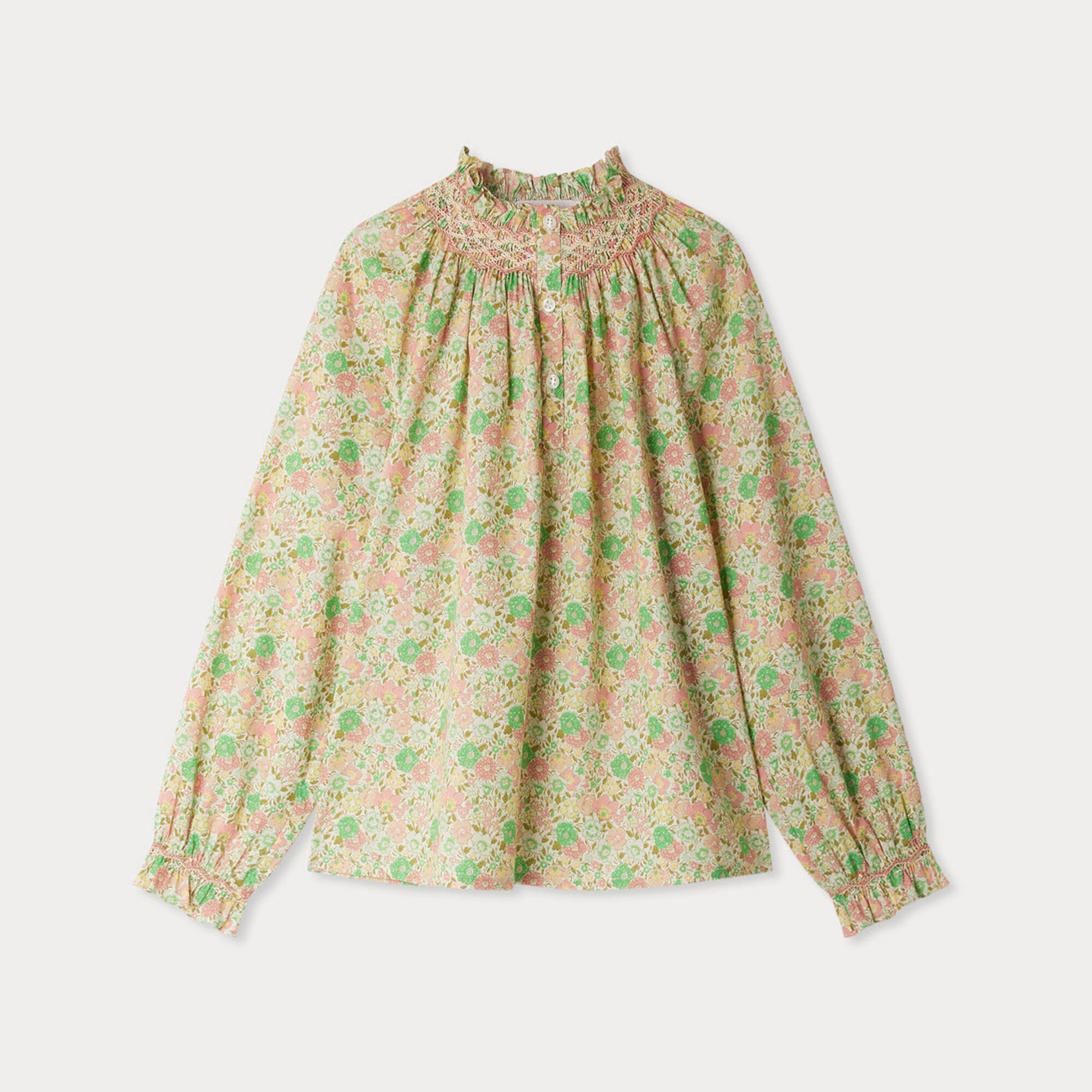 Girls Green Floral Cotton Blouse