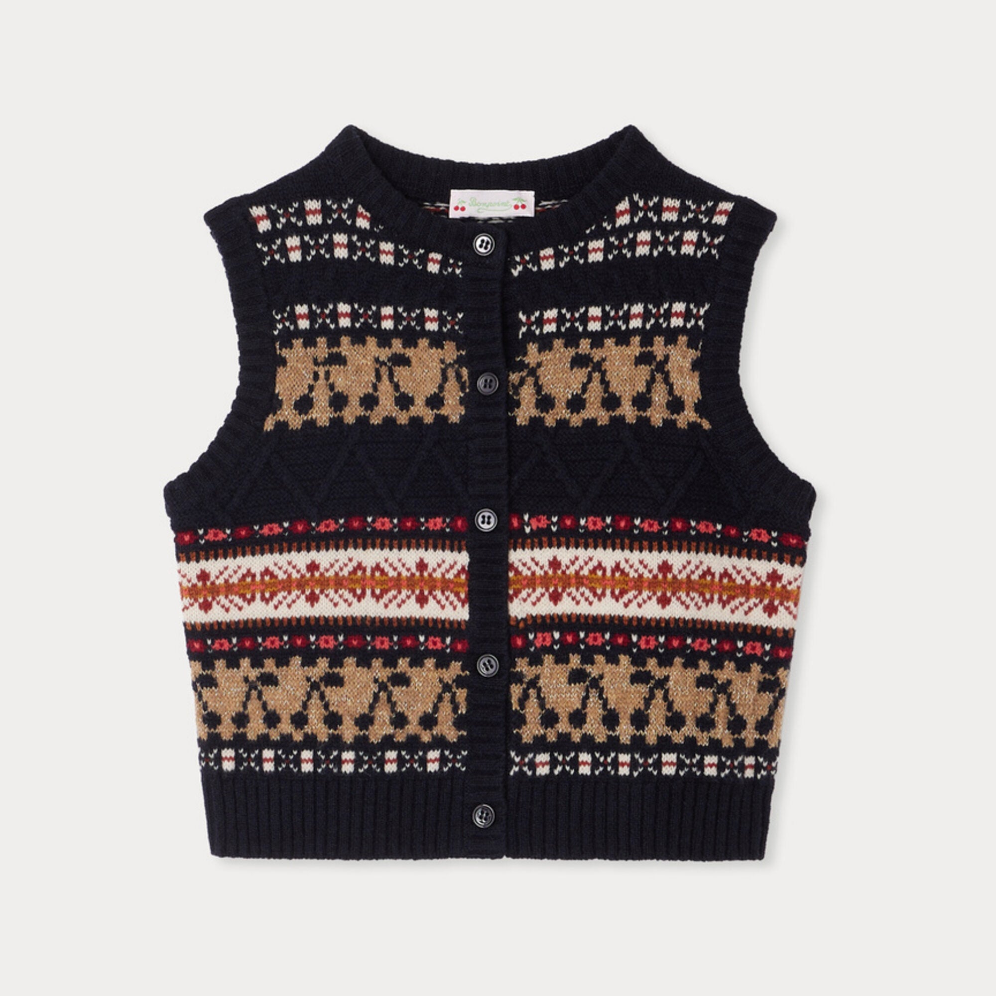 Girls Navy Jacquard Wool Gilet