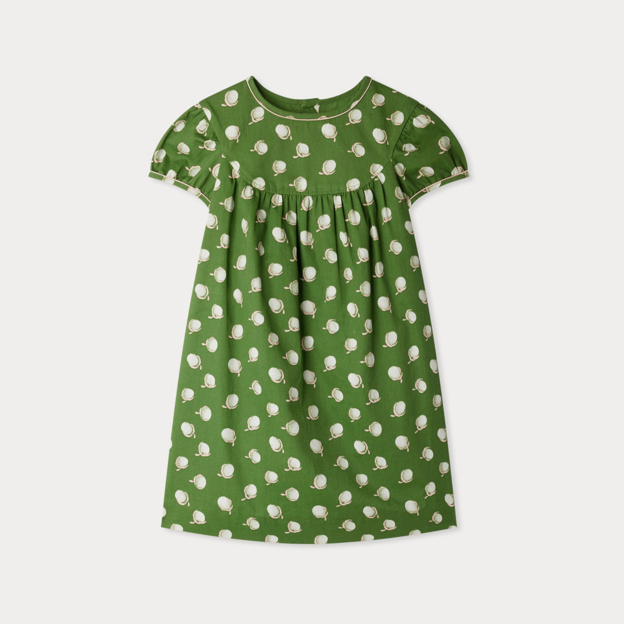 Girls Green Cherry Printed Cotton Dress