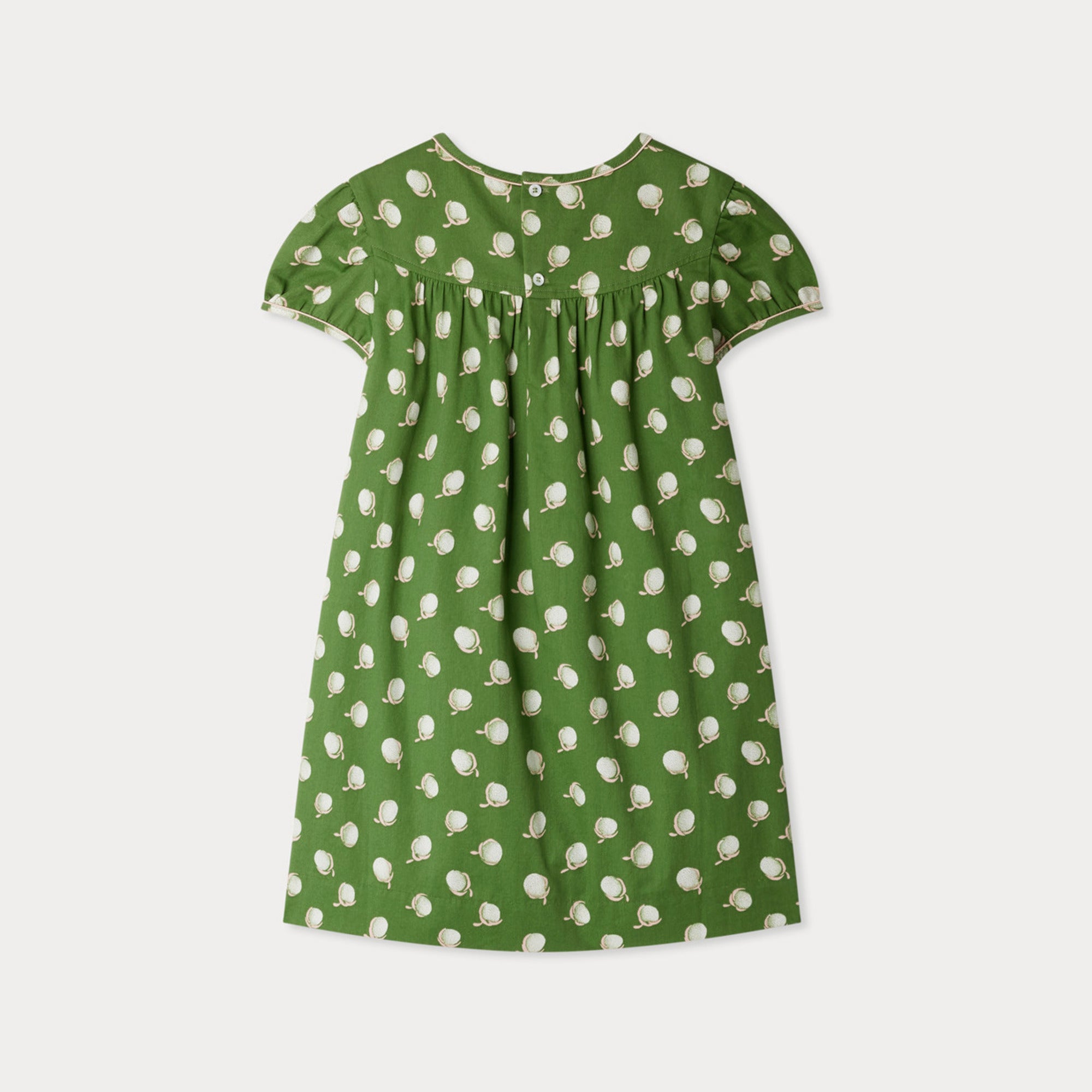Girls Green Cherry Printed Cotton Dress