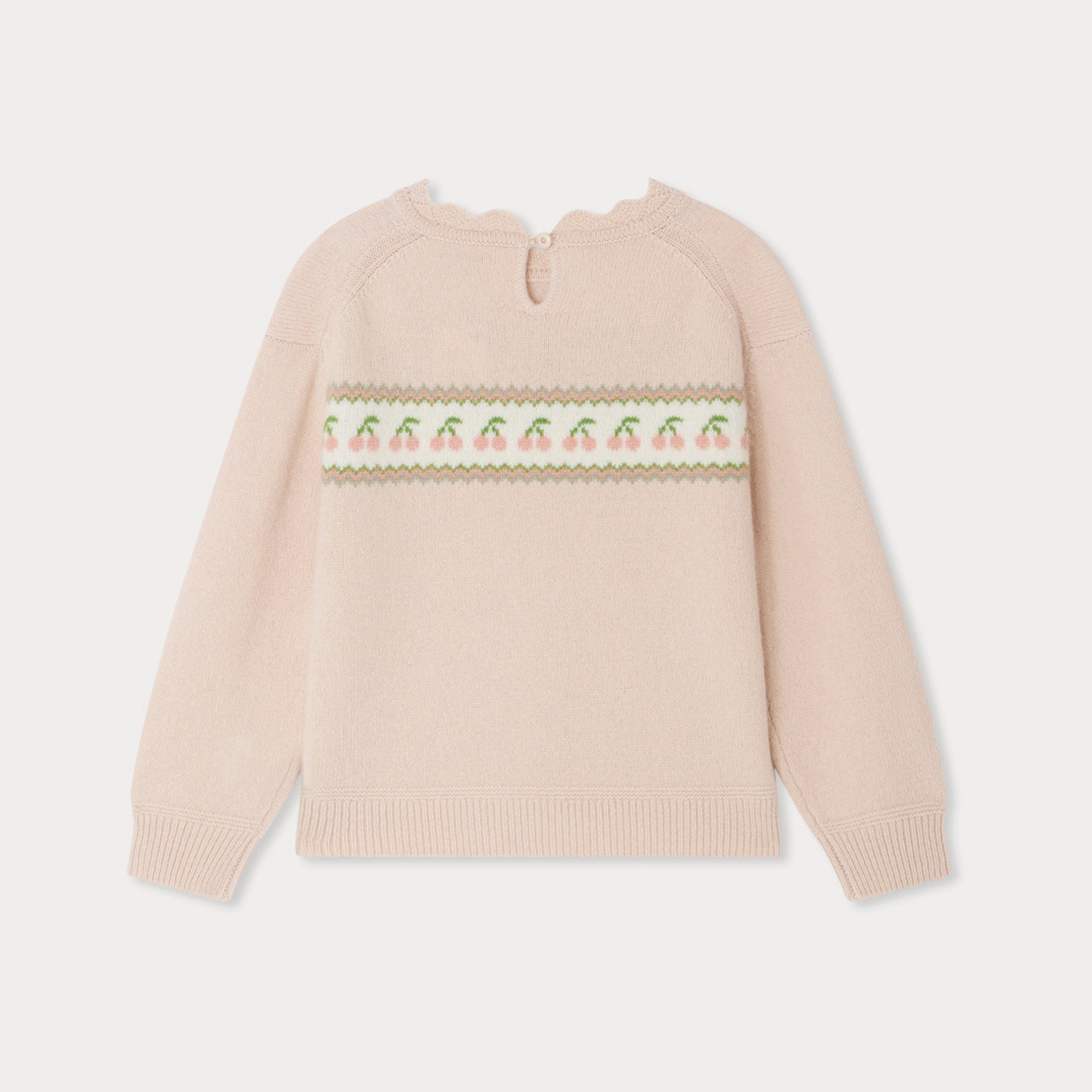 Girls Pink Jacquard Wool Sweater
