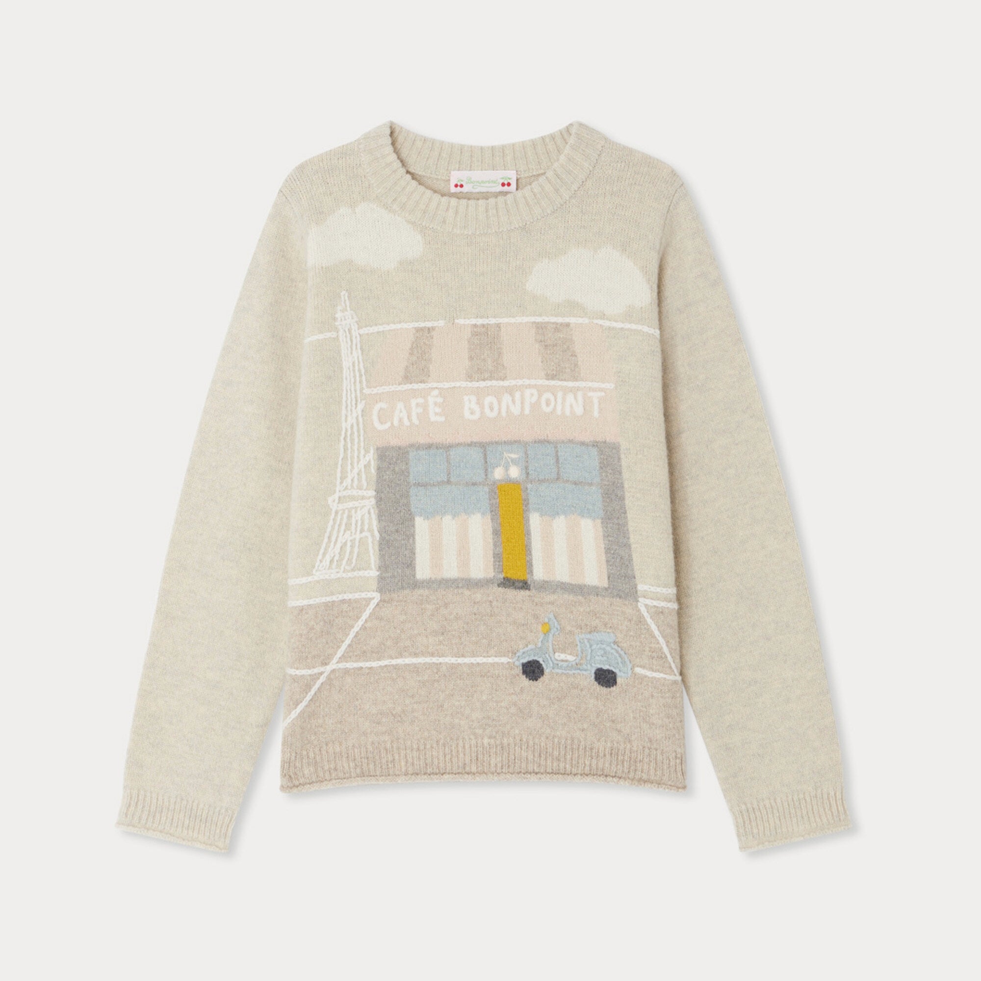 Girls Beige Jacquard Wool Sweater