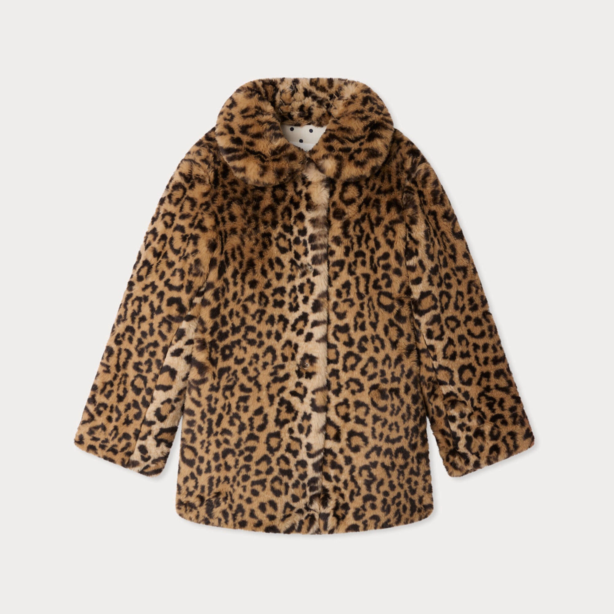 Girls Brown Leopard Faux Fur Coat
