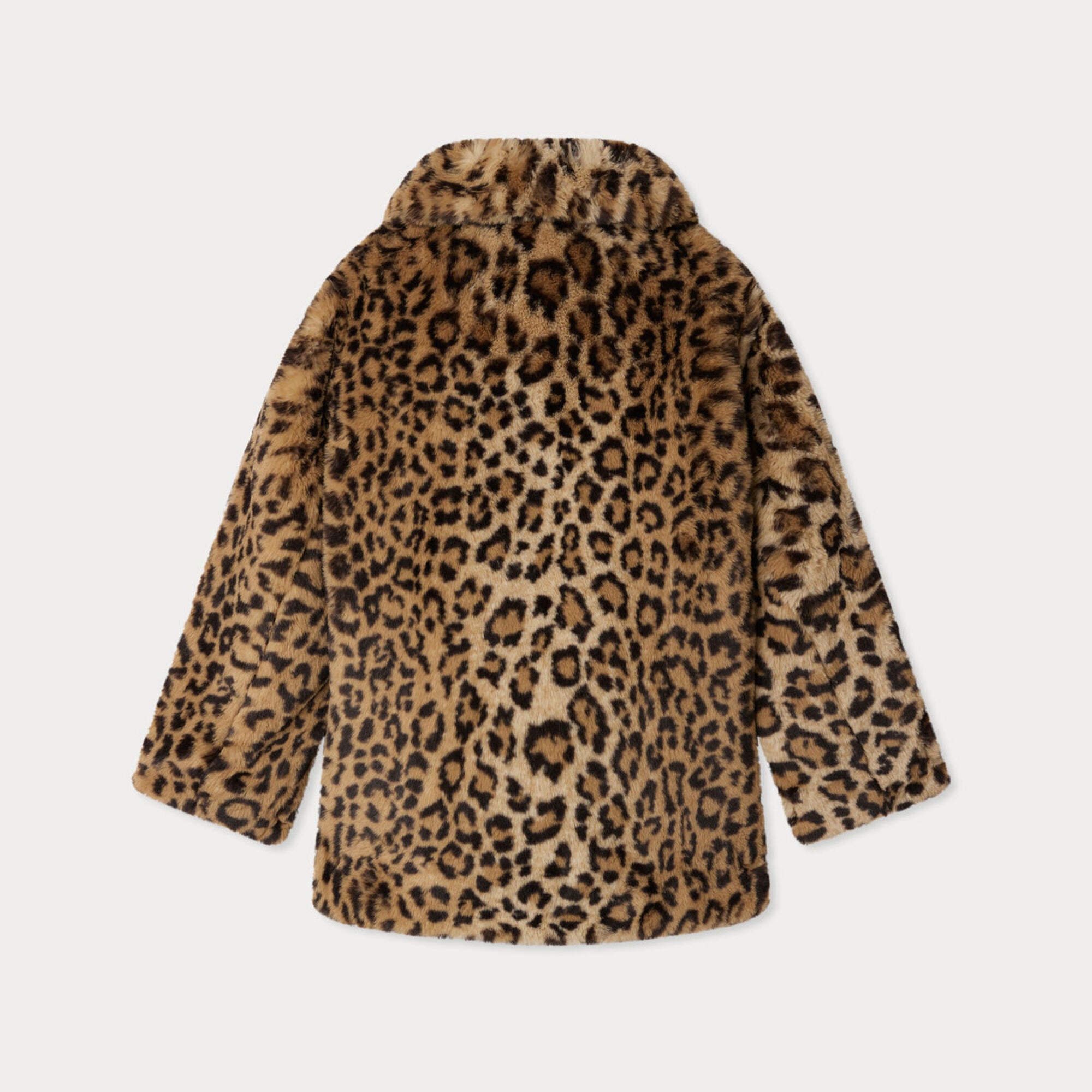 Girls Brown Leopard Faux Fur Coat