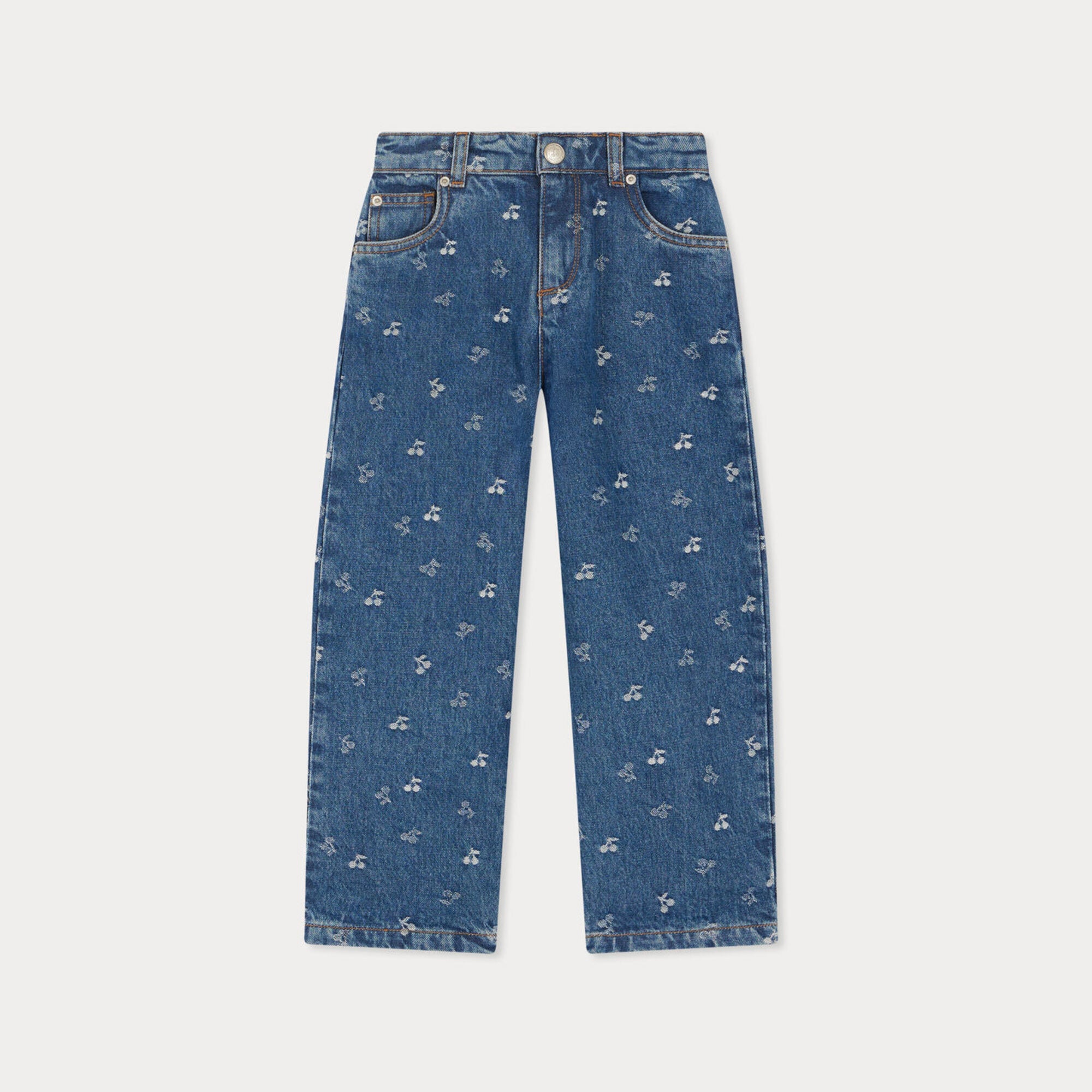 Girls Blue Cherry Logo Denim Trousers