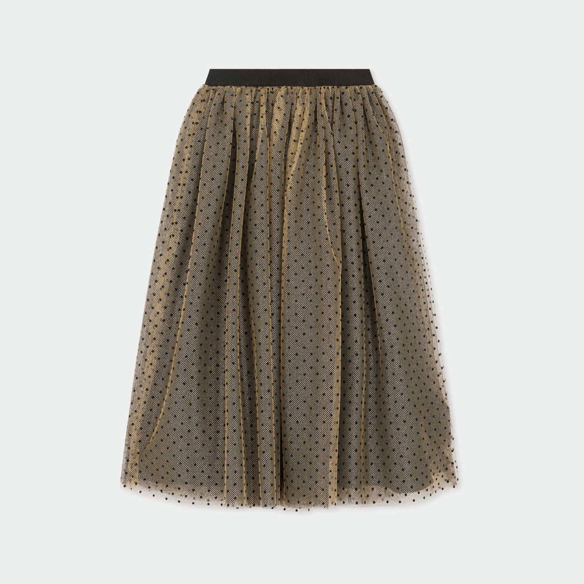Girls Brown Embroidered Tulle Skirt