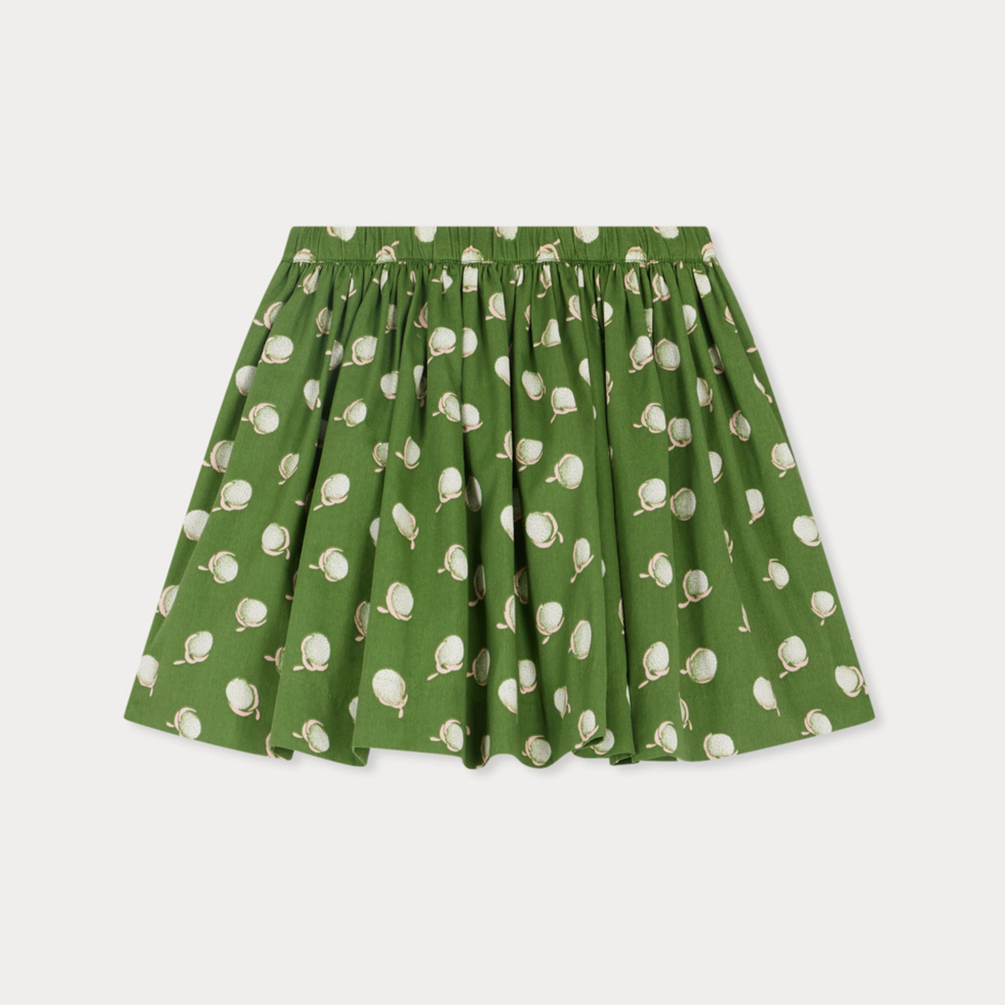 Girls Green Cherry Printed Cotton Skirt