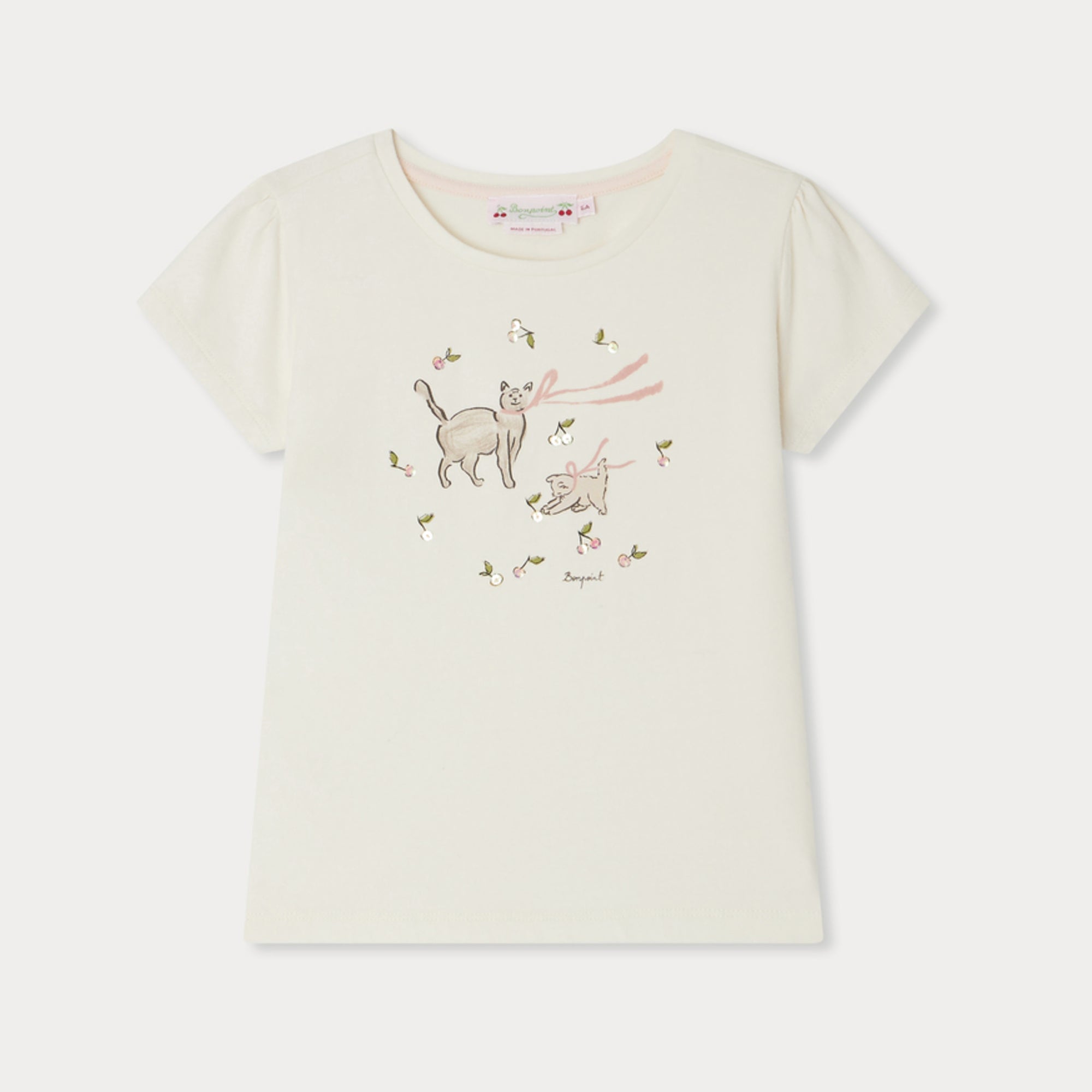 Girls White Printed Cotton T-Shirt