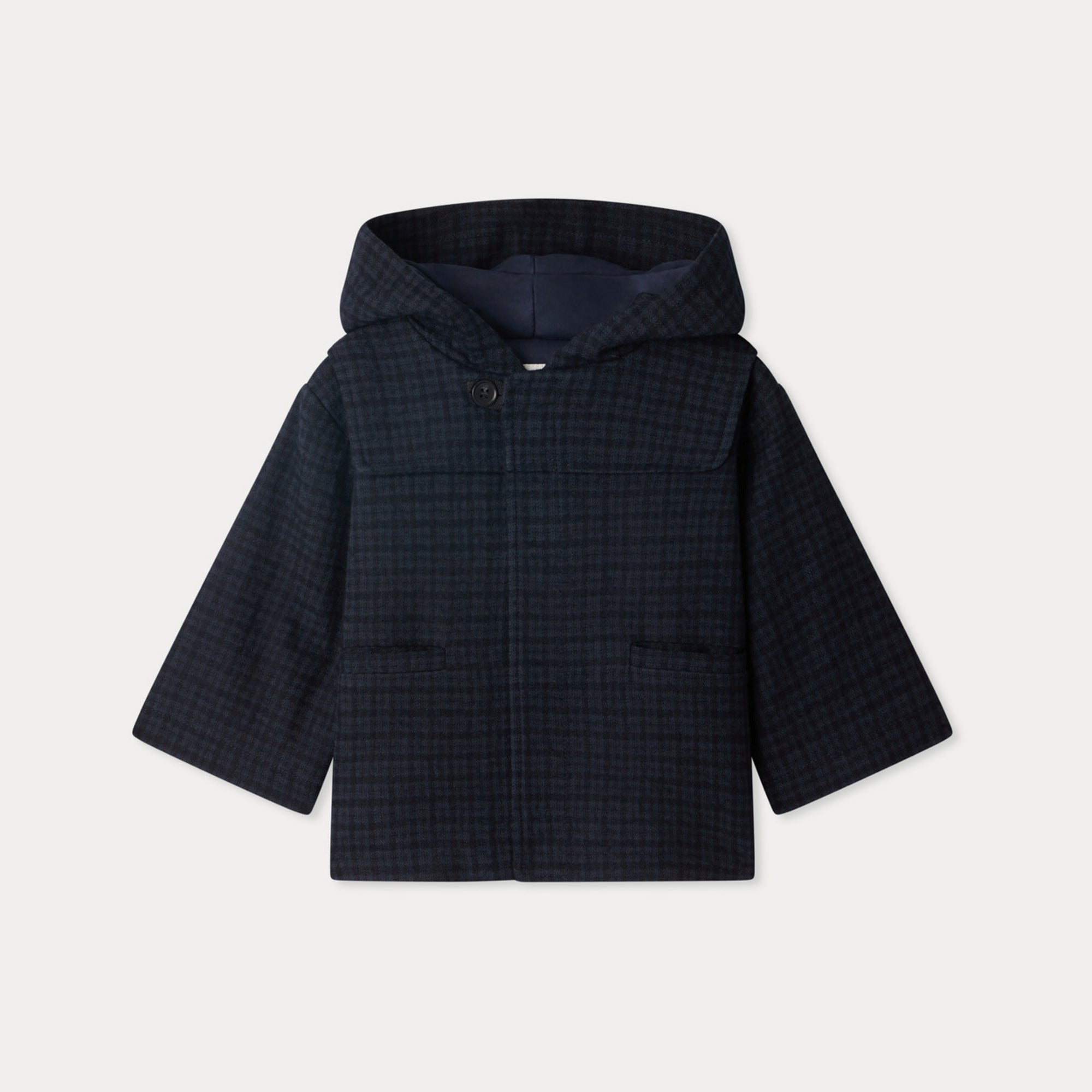 Baby Boys Navy Check Wool Coat