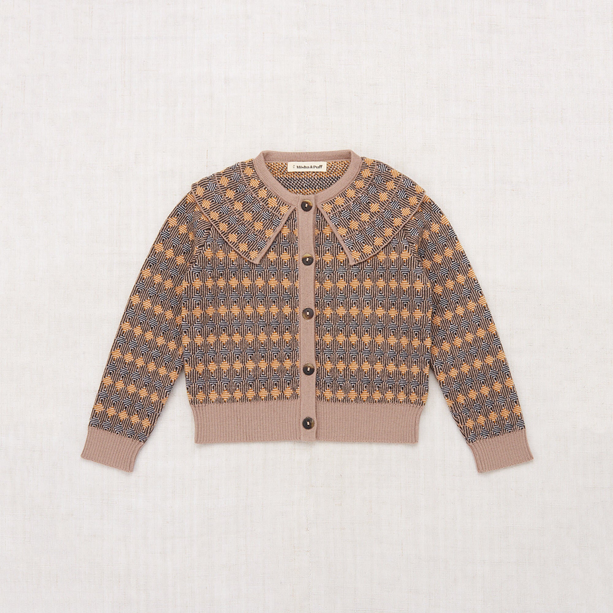 Girls Camel Maze Jacquard Wool Cardigan
