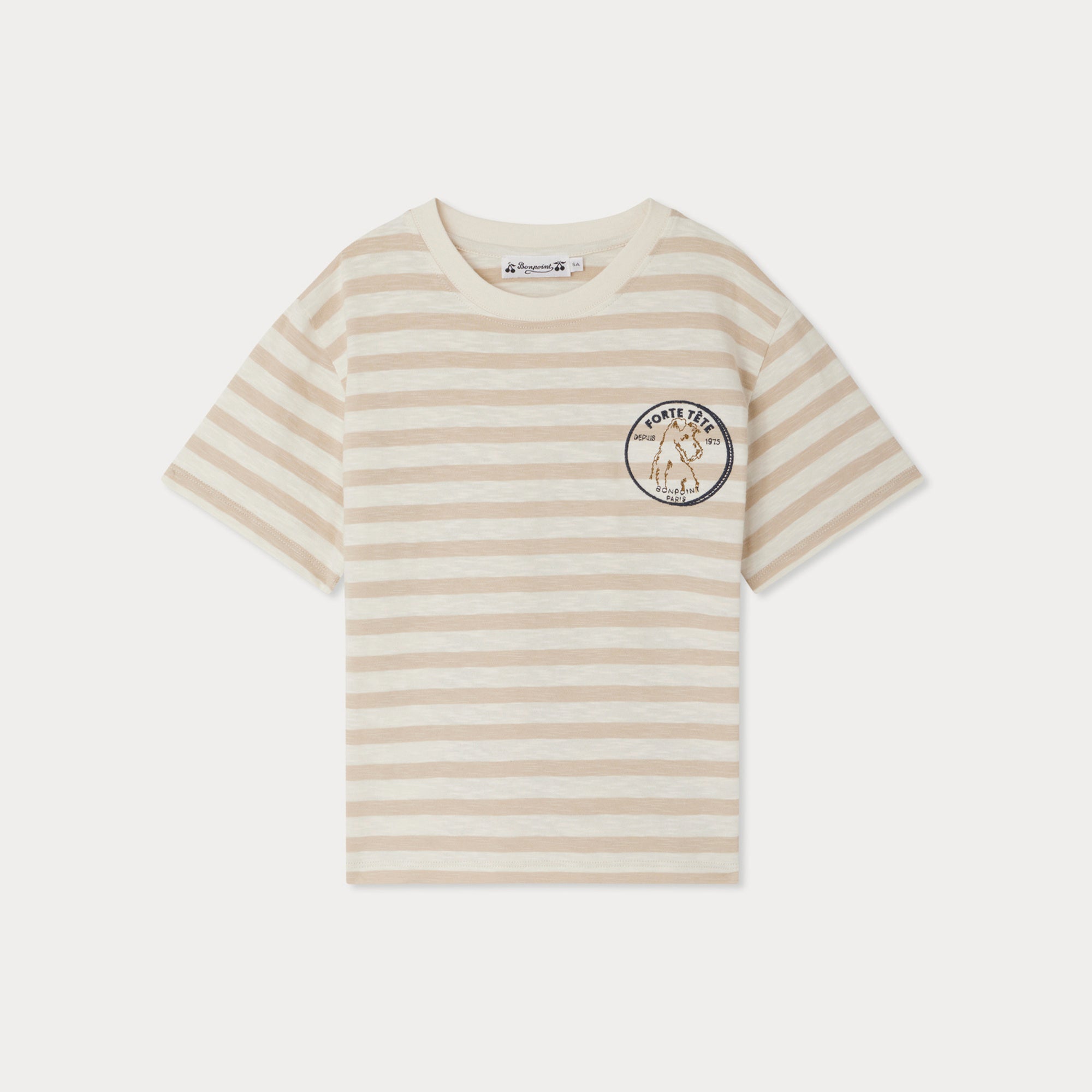 Boys Beige Stripes Cotton T-Shirt