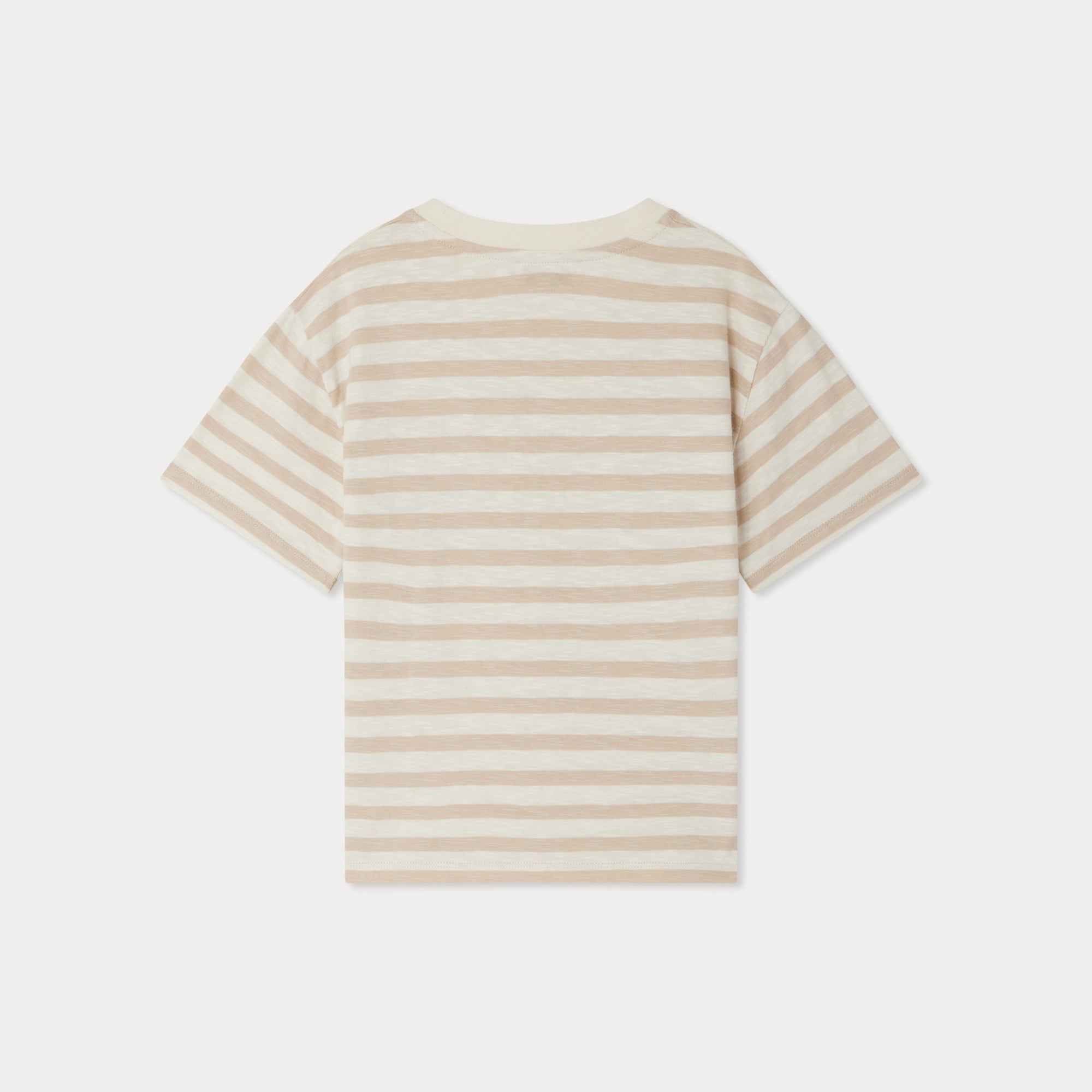 Boys Beige Stripes Cotton T-Shirt