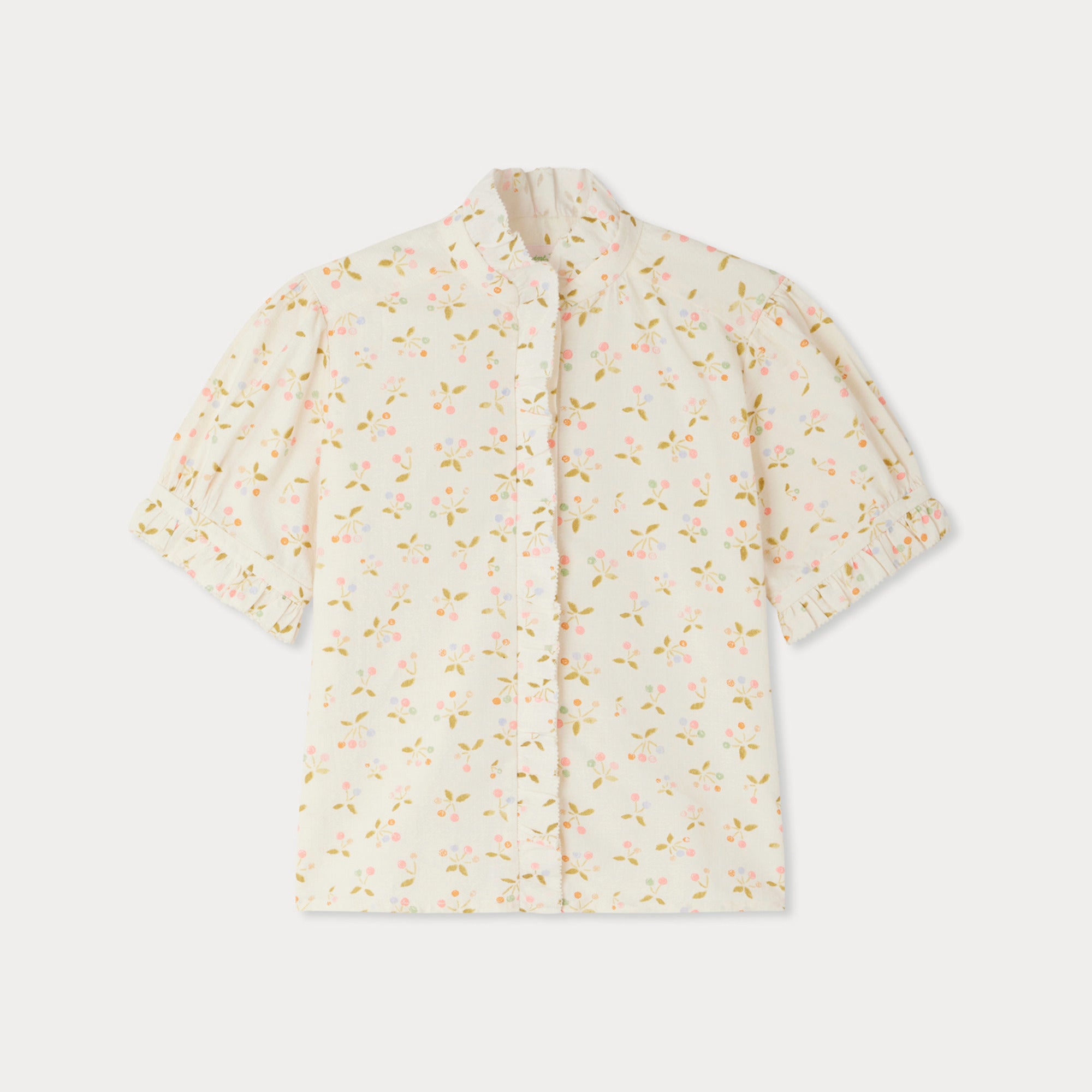 Girls Ivory Cherry Printed Cotton Blouse