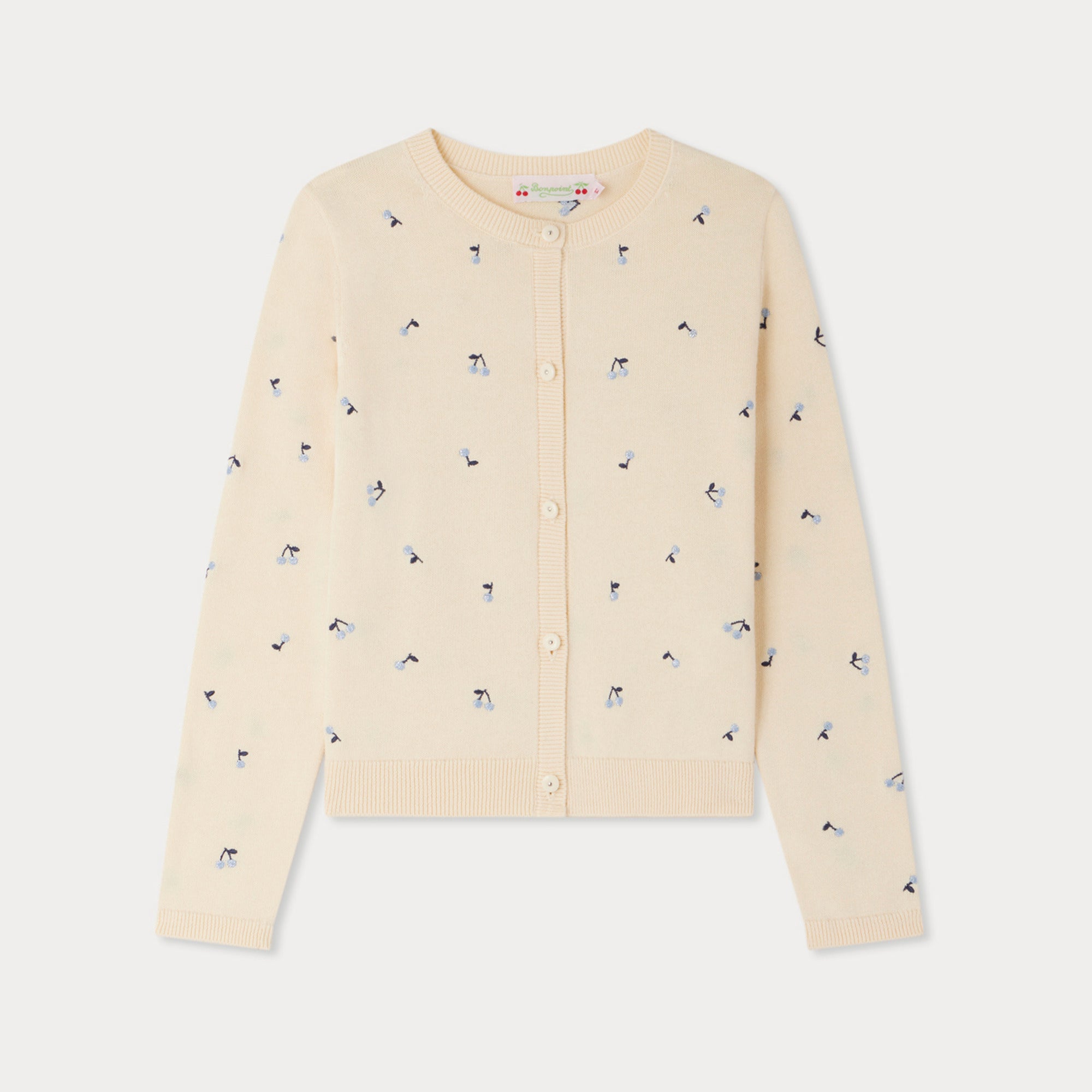 Girls Beige Embroidered Cotton Cardigan