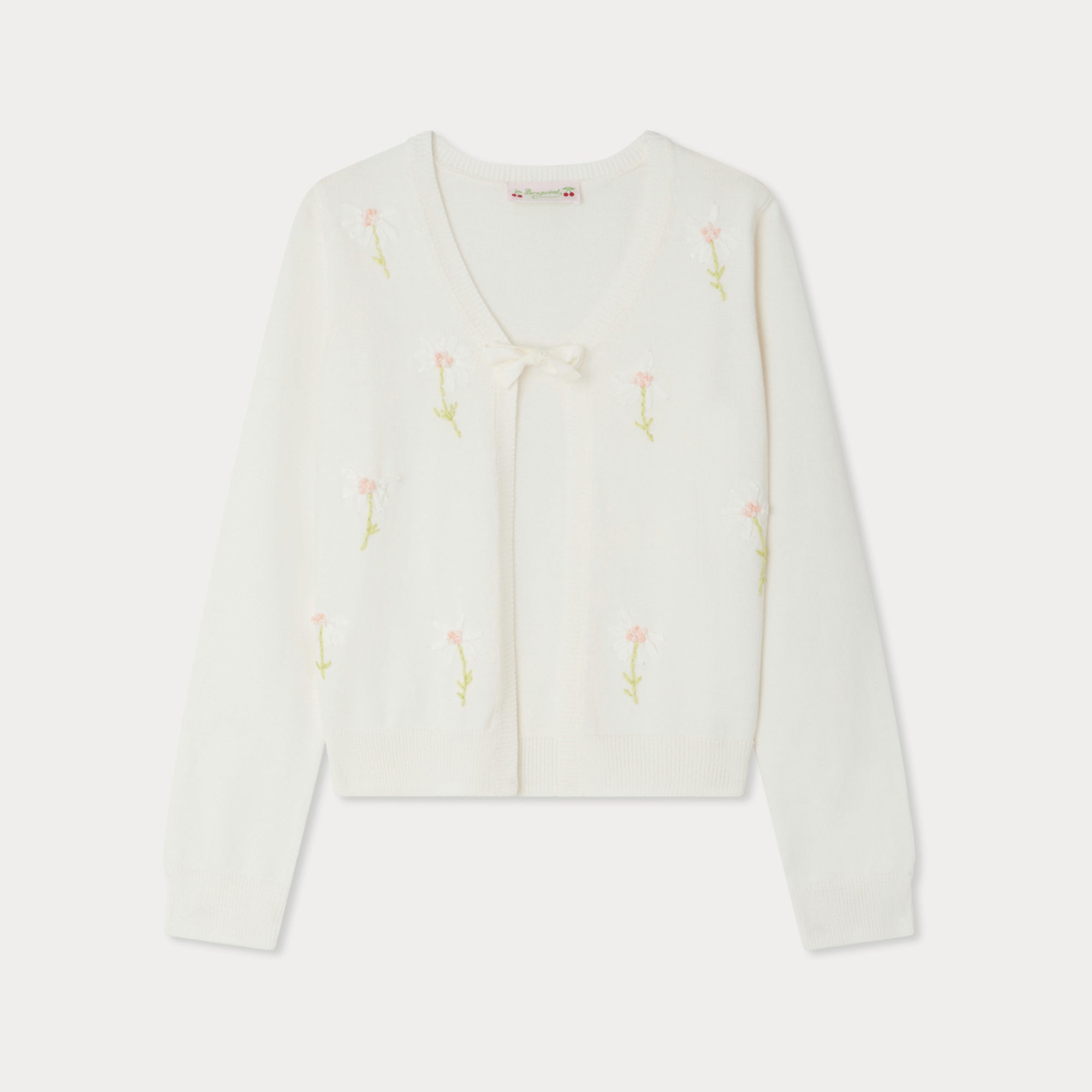 Girls White Embroidered Cotton Cardigan