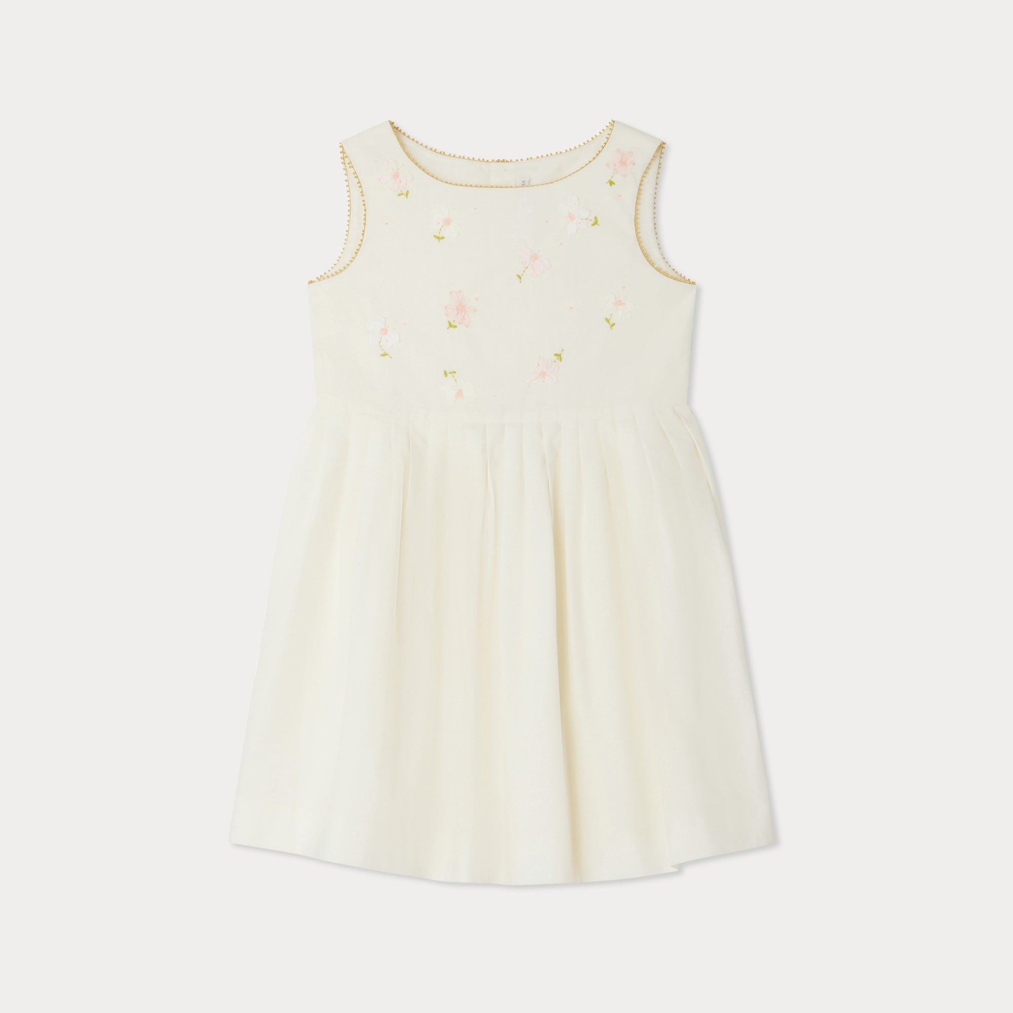 Girls Ivory Embroidered Cotton Dress