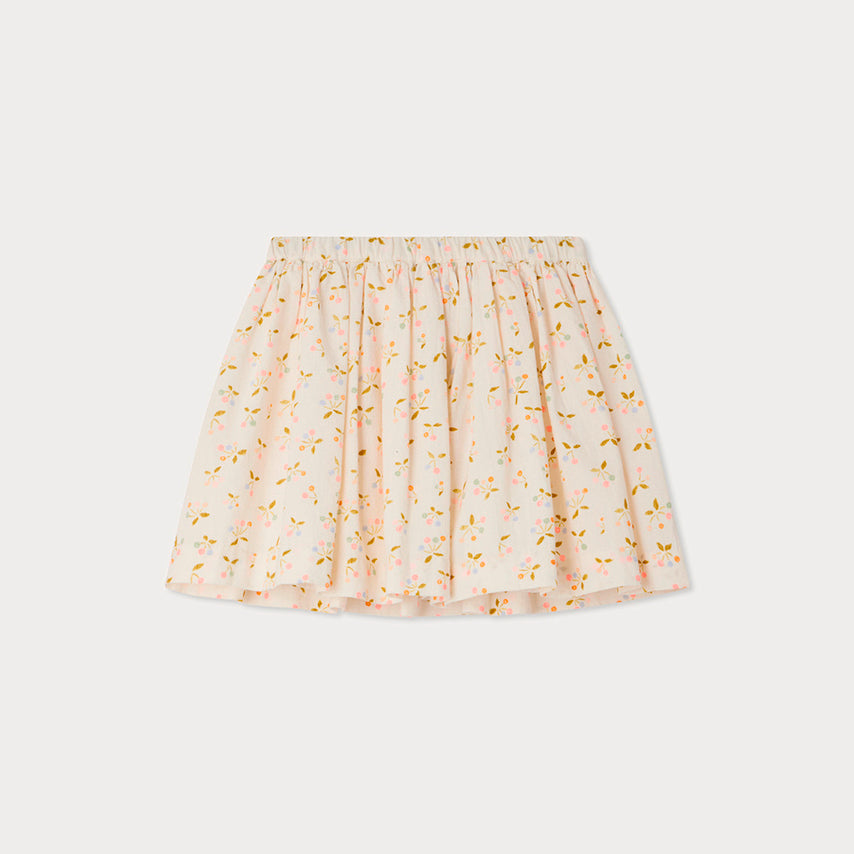 Girls Ivory Cherry Printed Cotton Skirt
