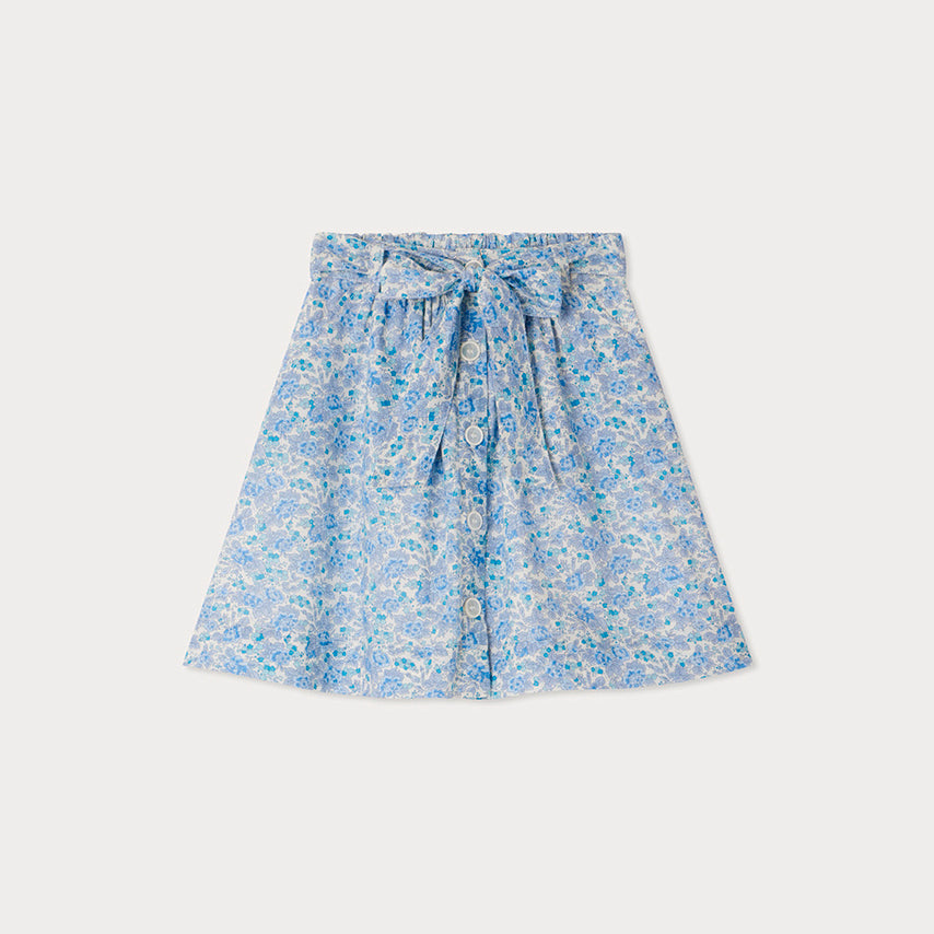 Girls Blue Floral Cotton Skirt