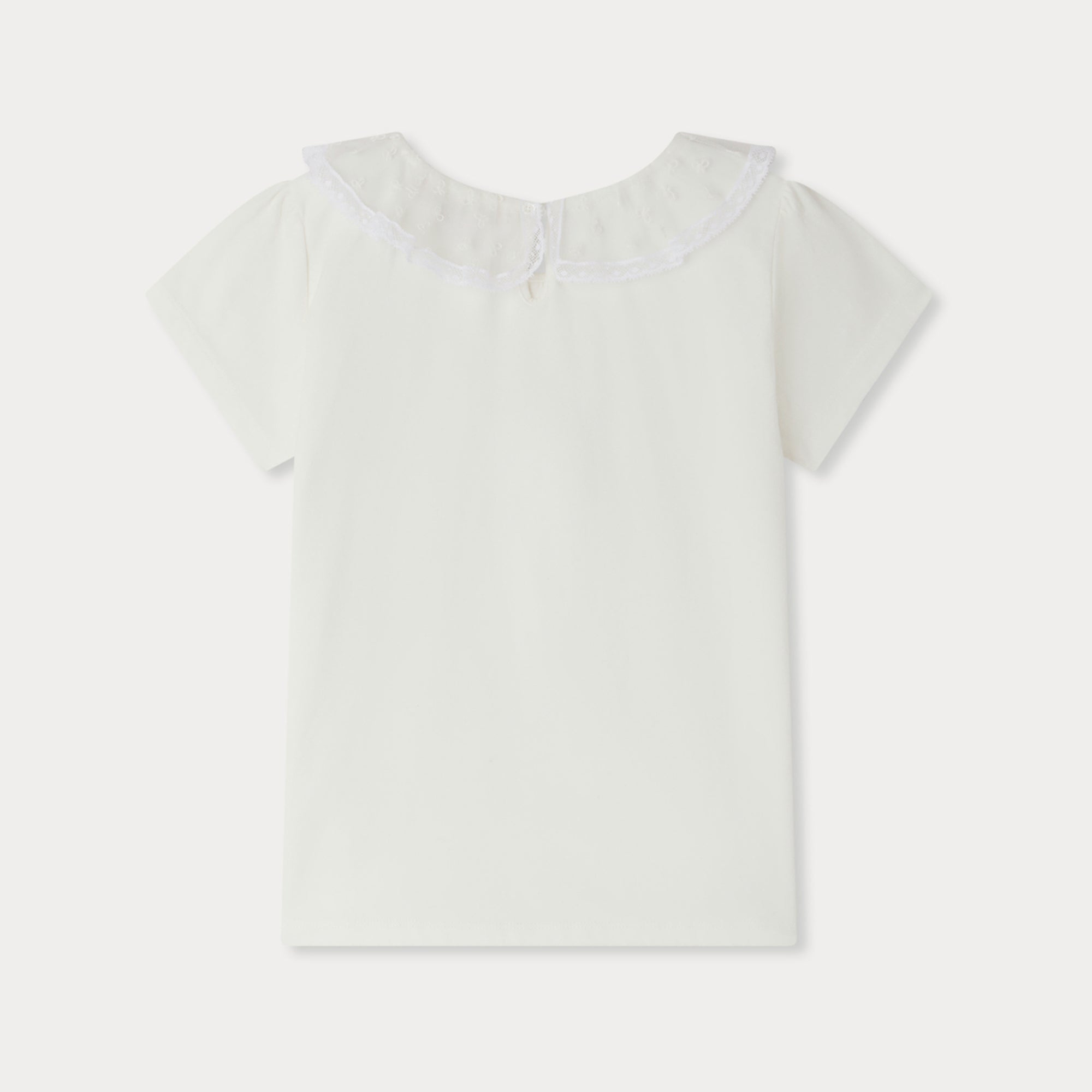 Girls White Ruffled Cotton T-Shirt