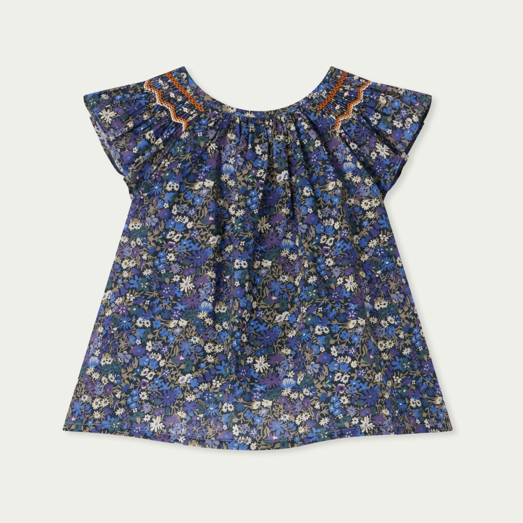 Baby Girls Blue Floral Cotton Blouse