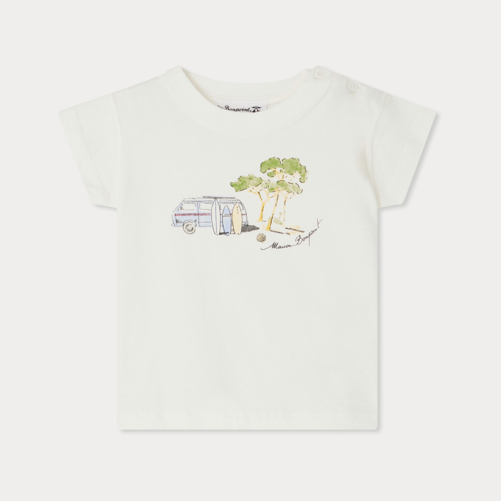 Baby Boys White Printed Cotton T-Shirt