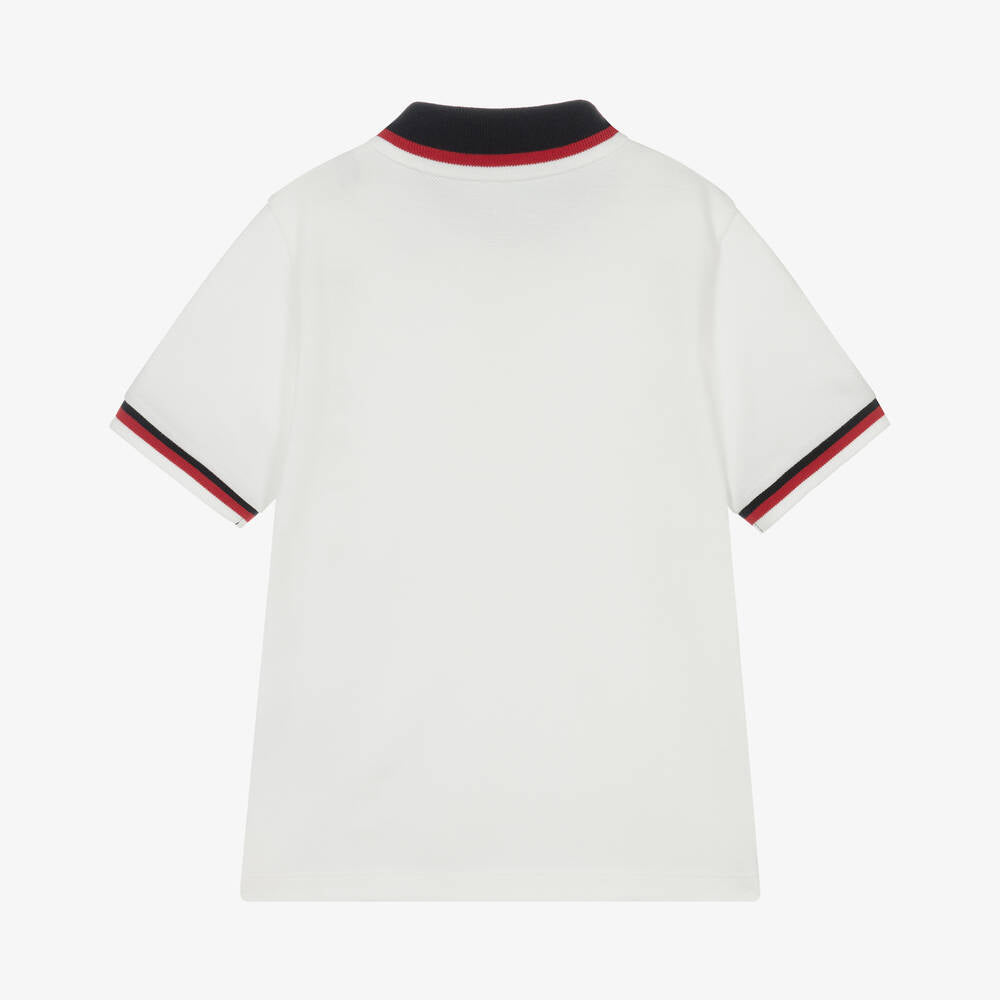 Boys White Cotton Polo Shirt